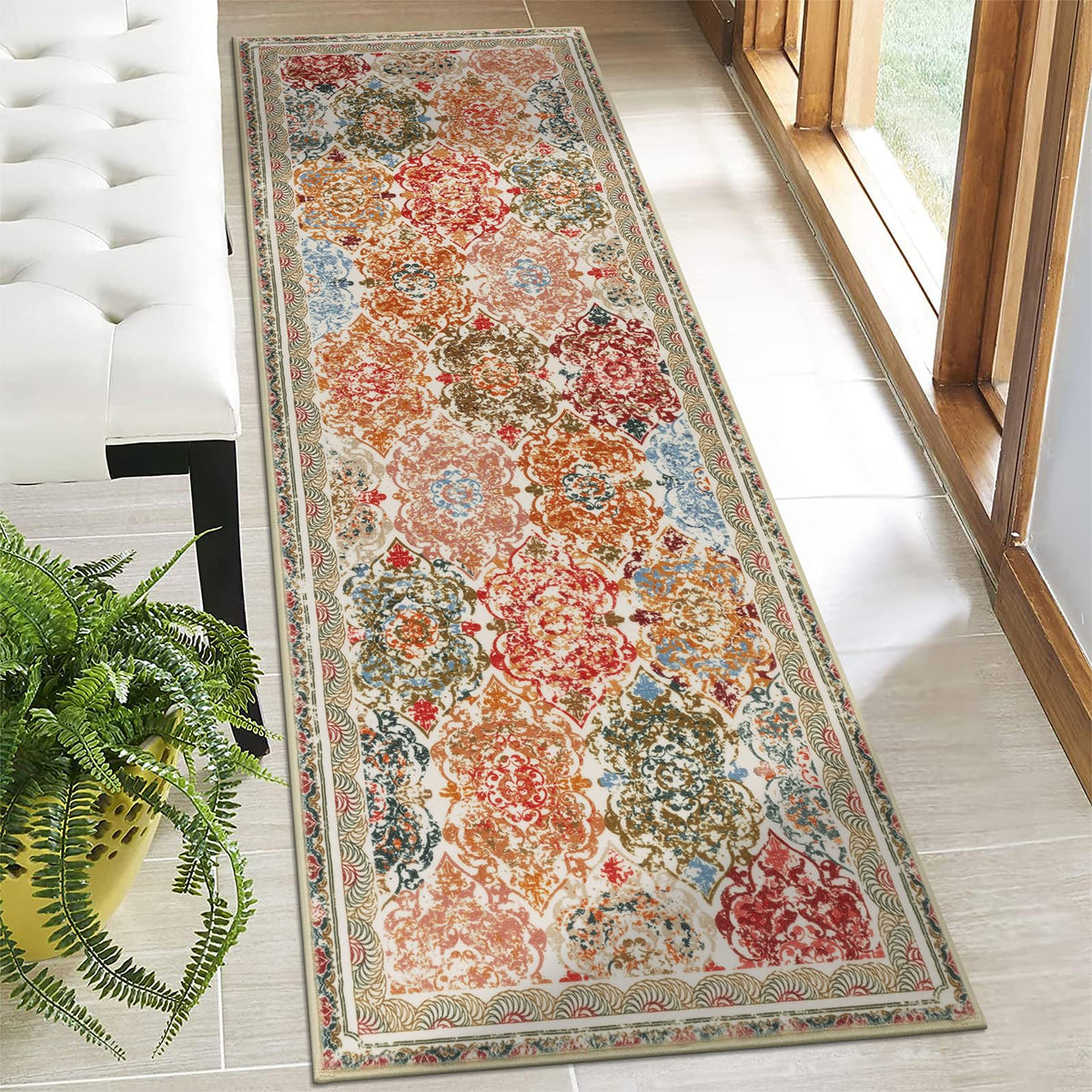 Vaukki Hallway Runner 2x6 ft, Grey Vintage Shaggy Soft Kitchen Rug