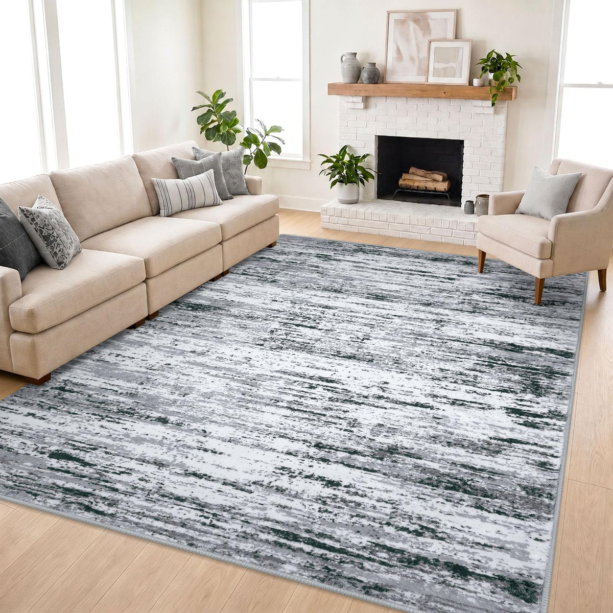 Lansny Abstract Washable 2x6 Runner Rug Non Slip Runners for Hallway