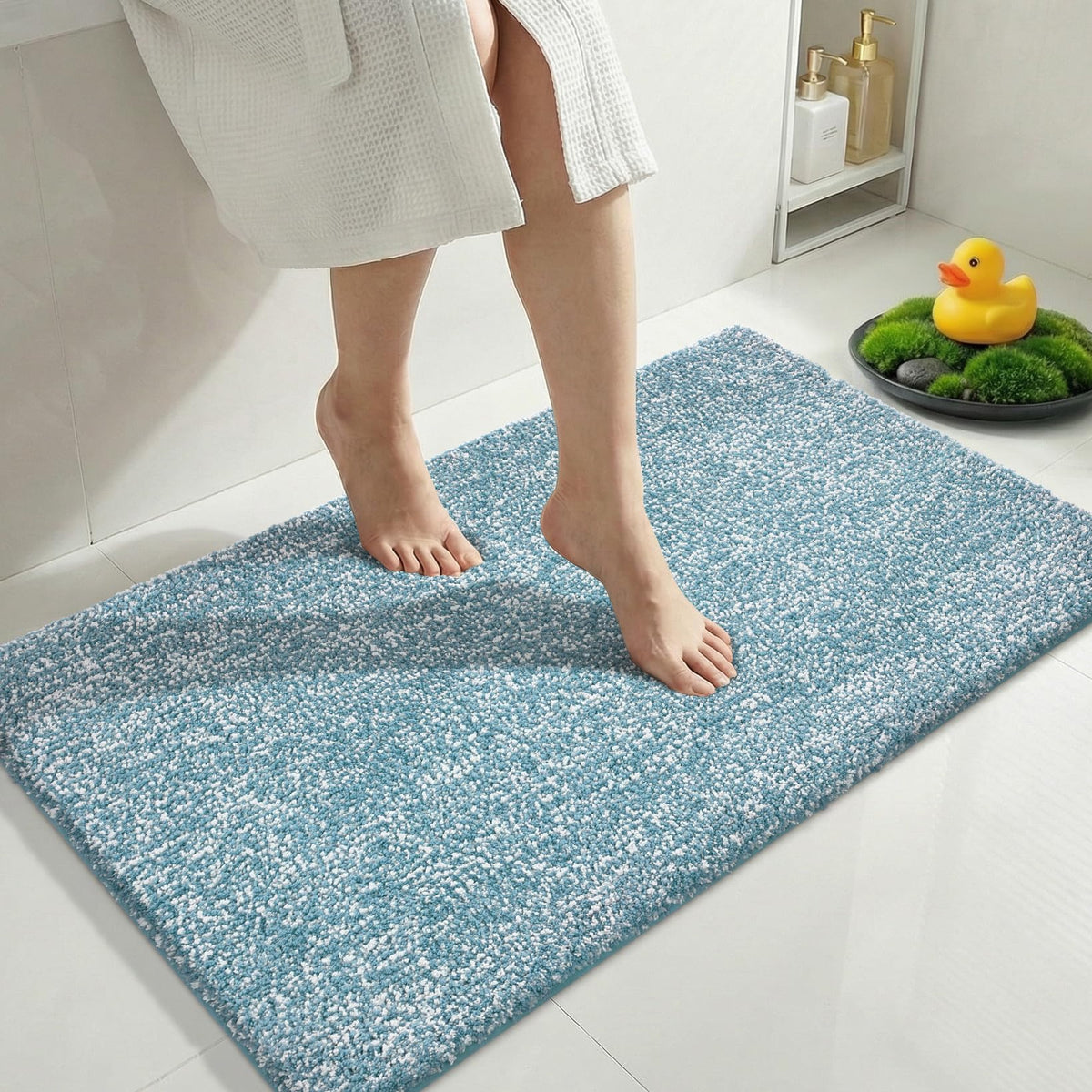Yimobra Non Slip Machine Washable Bathroom Rug 24x17 Light Beige and White
