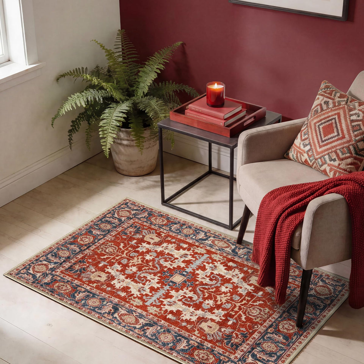 Keen Home Design Vintage Washable Entryway Rug, Non-Slip Low Pile, 2x3