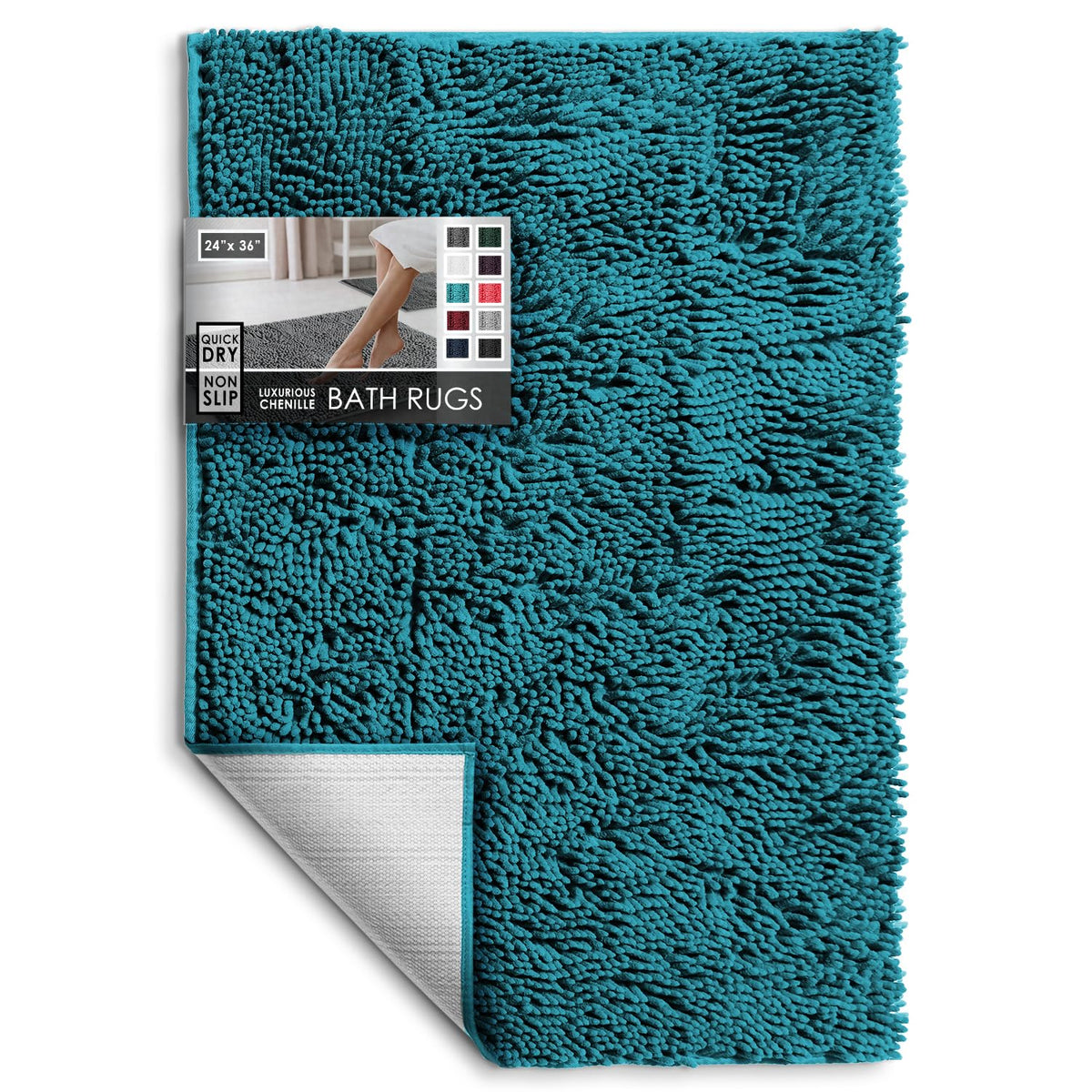 Hearth & Harbor Bathroom Rugs, Chenille Bath Mat - Machine Washable Bath Mats for Bathroom Non-Slip Backing Rubber, Quick Dry Bathroom Mat, 17 x 24 + 20 x 32 - Hunter Green