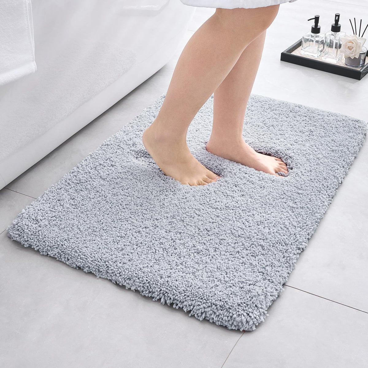 Microfiber Bathroom Rugs 24x17 Absorbent Soft Non Slip, Blue