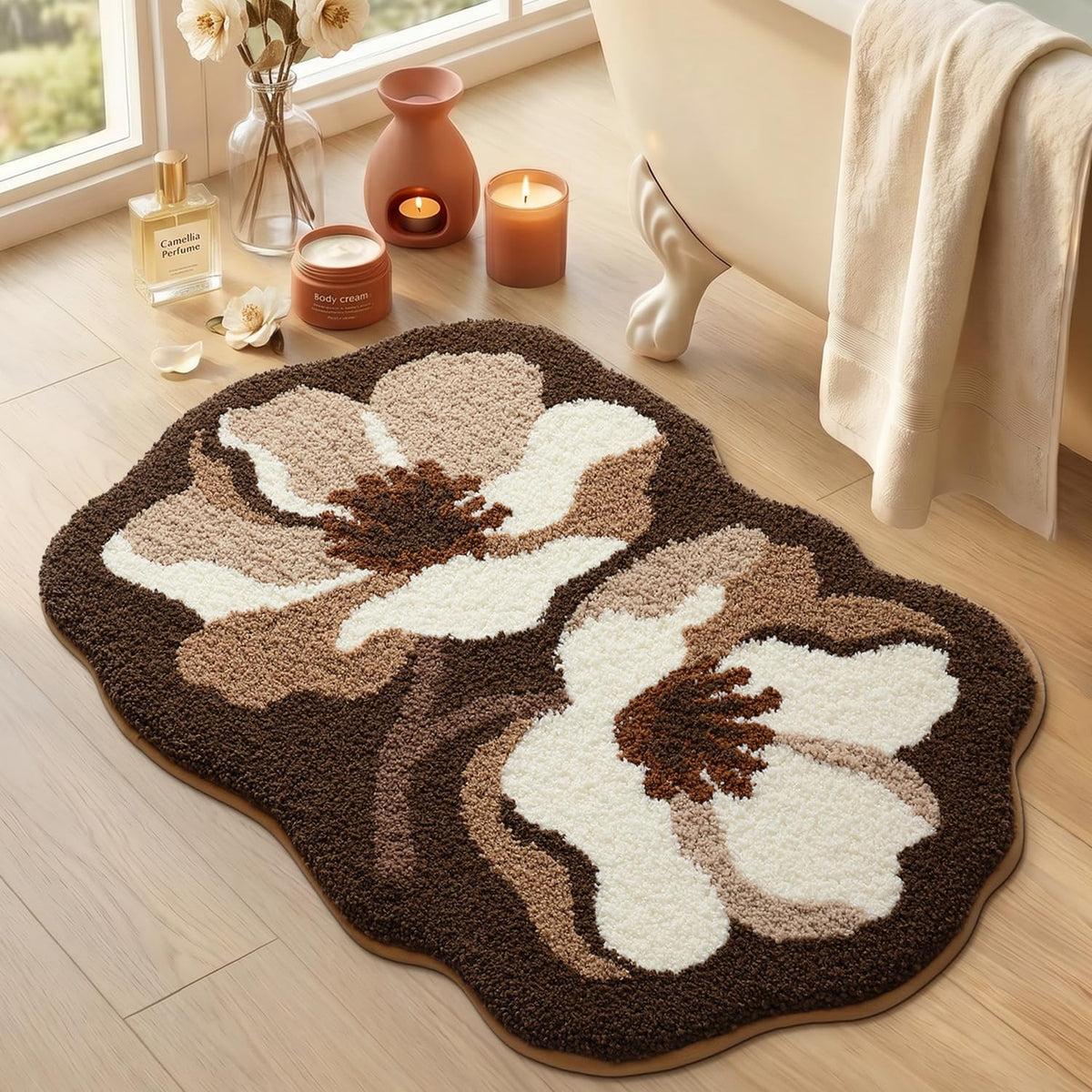 LUMI Bathroom Rug Green Leaf, Absorbent Non Slip Bath Mat, 23.5"x31.5"