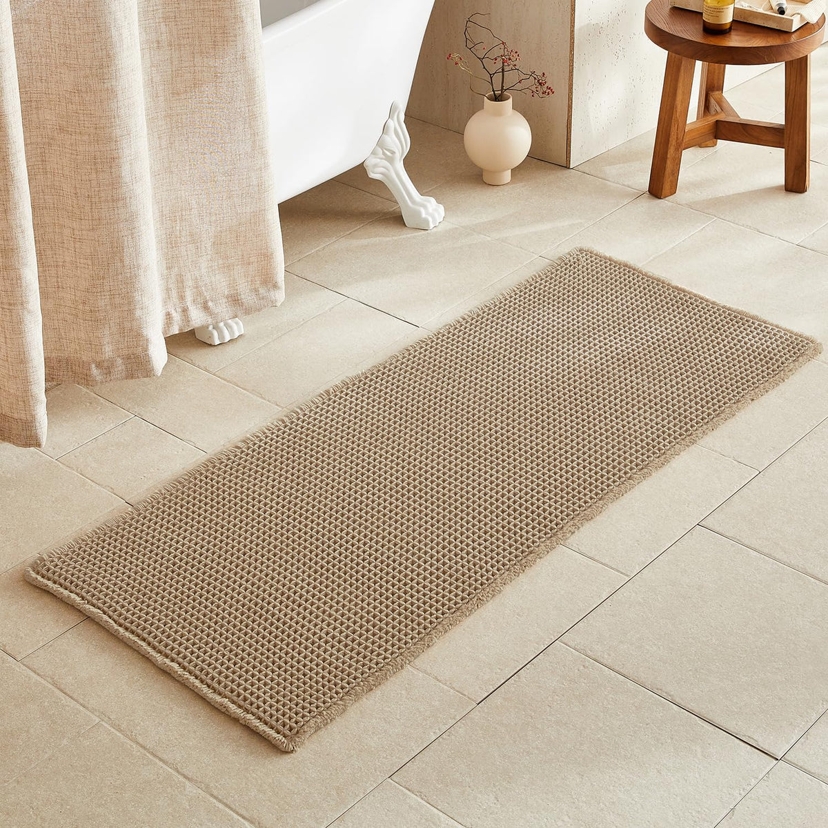 TYUU Waffle Bath Mat, Boho Bathroom Rugs Non Slip Washable, 30x20 Khaki