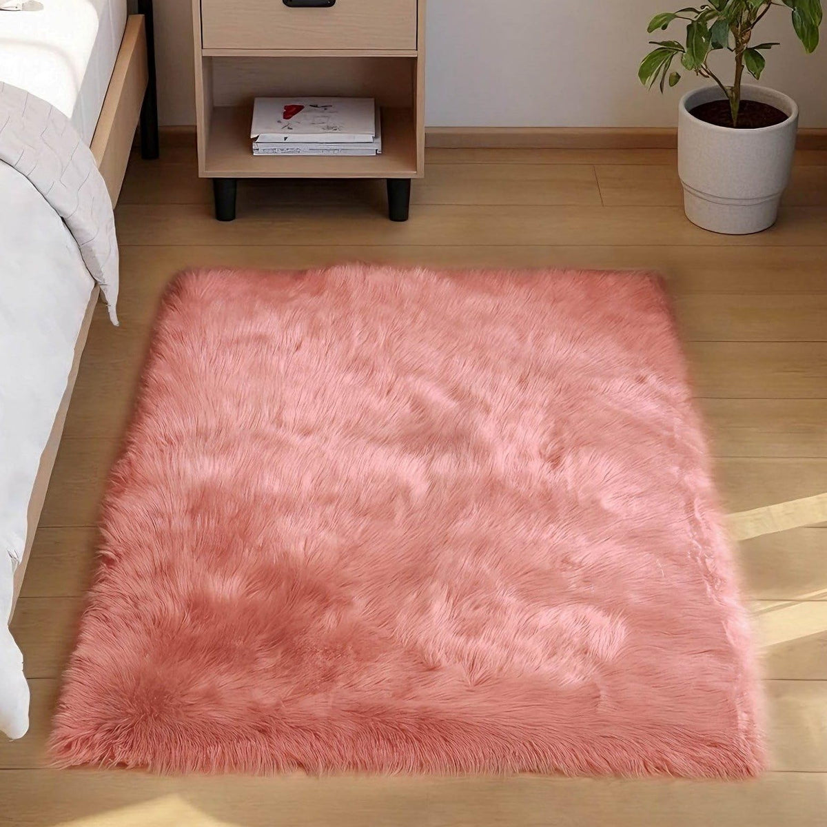 Goolela White Fluffy Faux Fur Rug for Bedroom Faux Sheepskin Rug 2x3 White Fuzzy Furry Bedside Carpet Dining Room Playroom Dorm Small Washable Rectangle