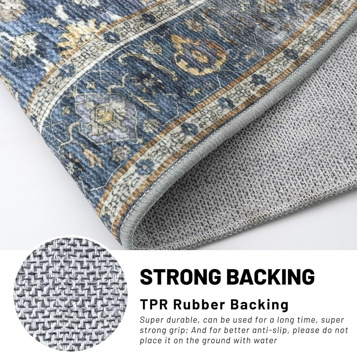KUTA Vintage Floral Washable 2x3 Rugs for Entryway Blue Grey Beige