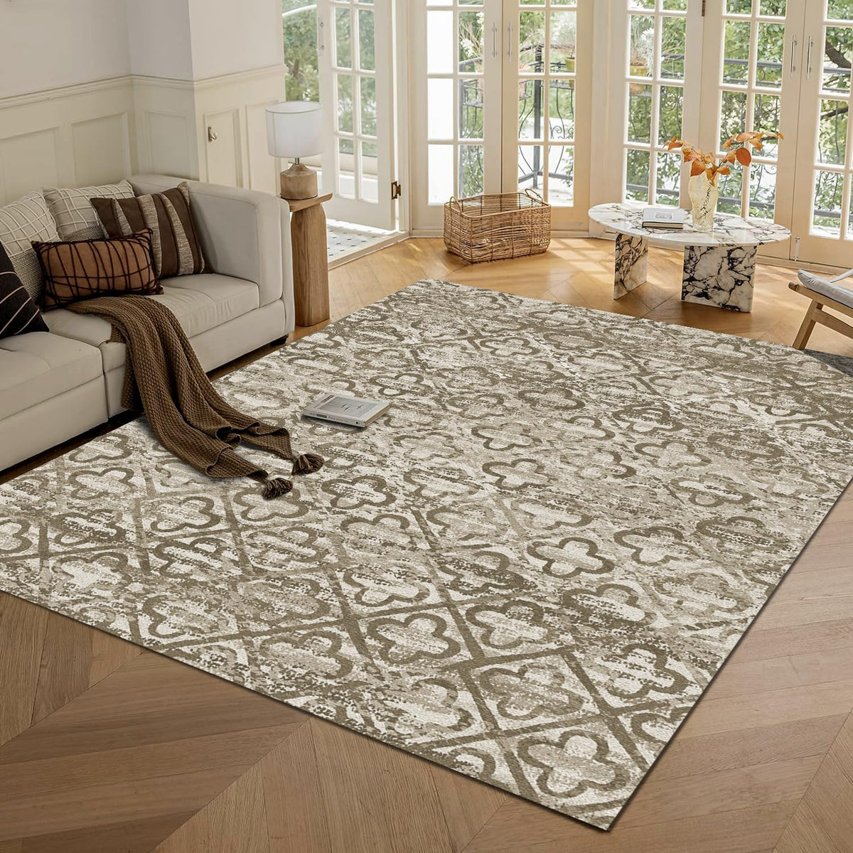 RUGSURE Washable Area Rugs - Perfect for Living Room, Bedroom, Kids Room, Nursery - Stain & Water Resistant Non-Slip, Pet & Child Friendly, Vintage Tribal Area Rugs (Green, 3' x 5 ')