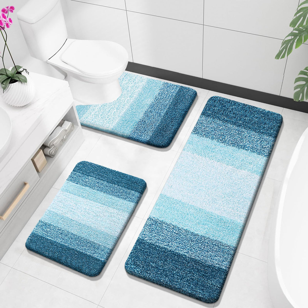 OLANLY Microfiber Bathroom Rugs Sets 3 Piece, Absorbent Bath Mats, Grey
