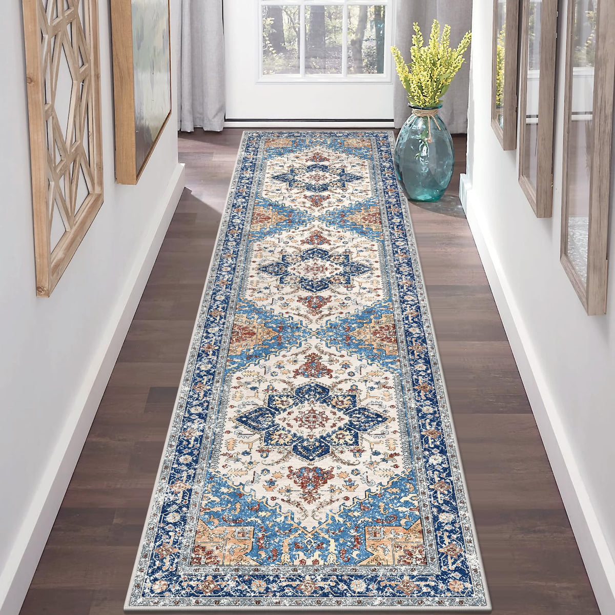 Yamaziot Washable Runner Rug, 2x8 Non-Slip Boho Vintage Hallway Kitchen Rug