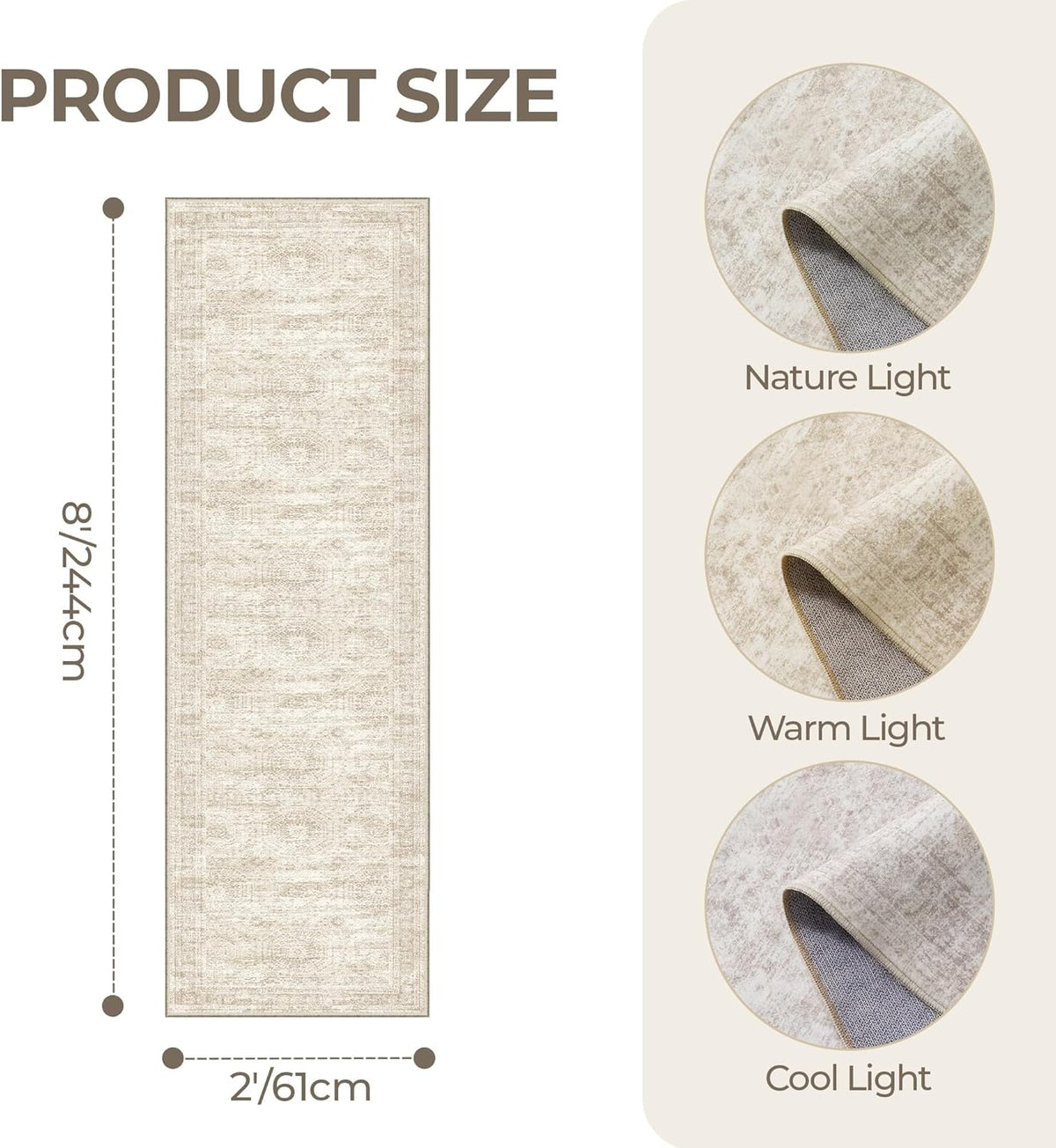 2x8 Runner Rug Non Slip,Washable Hallway Runner Rug,Beige
