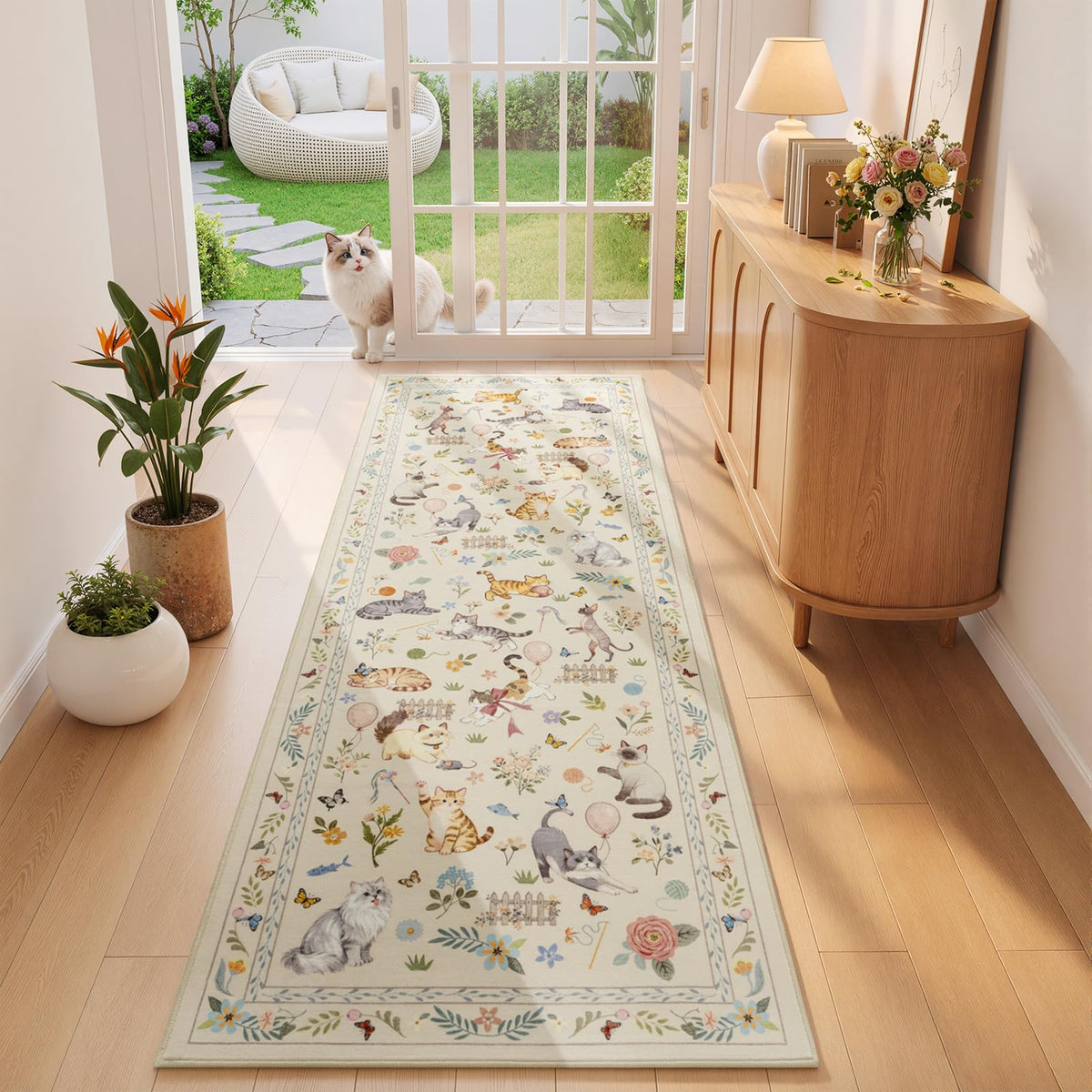 Unirea 2x3 Black Cute Cat Area Rug for Kitchen Entryway, Washable Door Mat