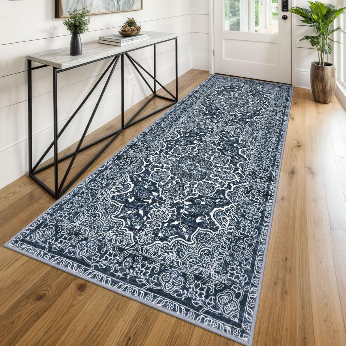 KUTA Entryway Rugs Indoor Washable Small Area Rug 2x3 Blue Entrance Carpet