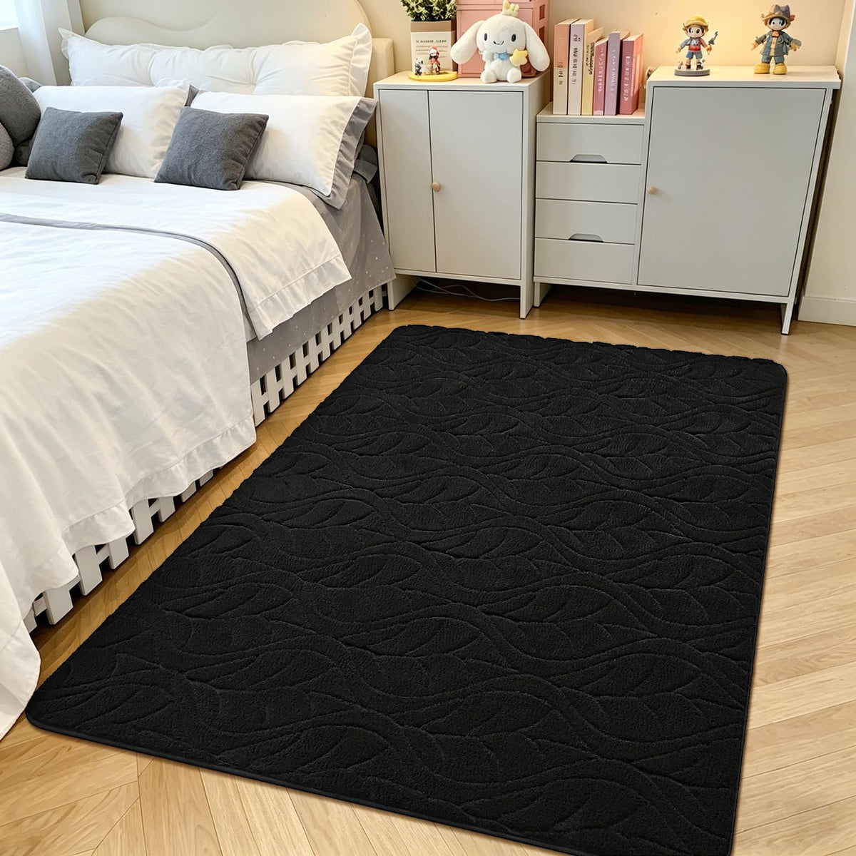 Grey Fluffy Area Rug for Bedroom, 3x5 Geometric Shag Rugs