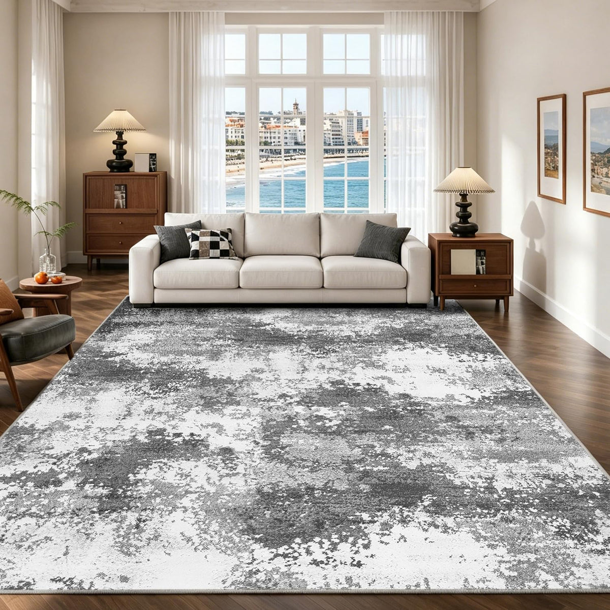 Entryway Rug 2x3 Grey Door Mat Indoor Entrance 24x36, Washable Small Throw Rugs for Kitchen Floor, Entry, Front Door, Bedroom Bedside, Non-Slip Low Pile Stain & Fade Resistant, Abstract Gray