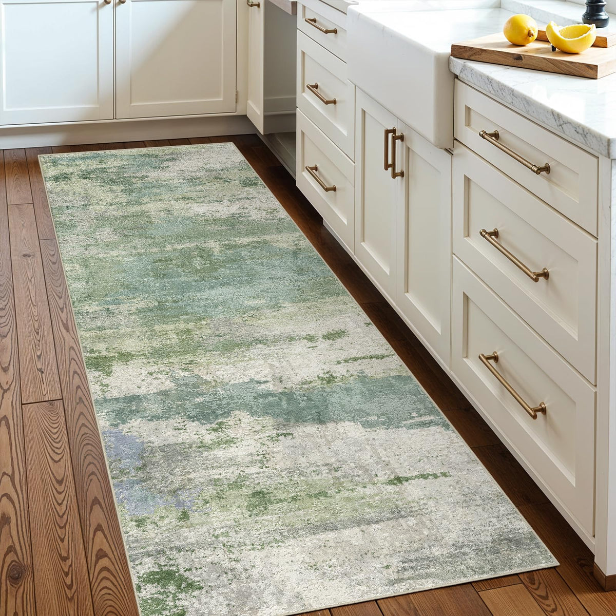 2x5 Runner Rug Washable Moroccan: Non Slip Kitchen Long Floor Mat Beige