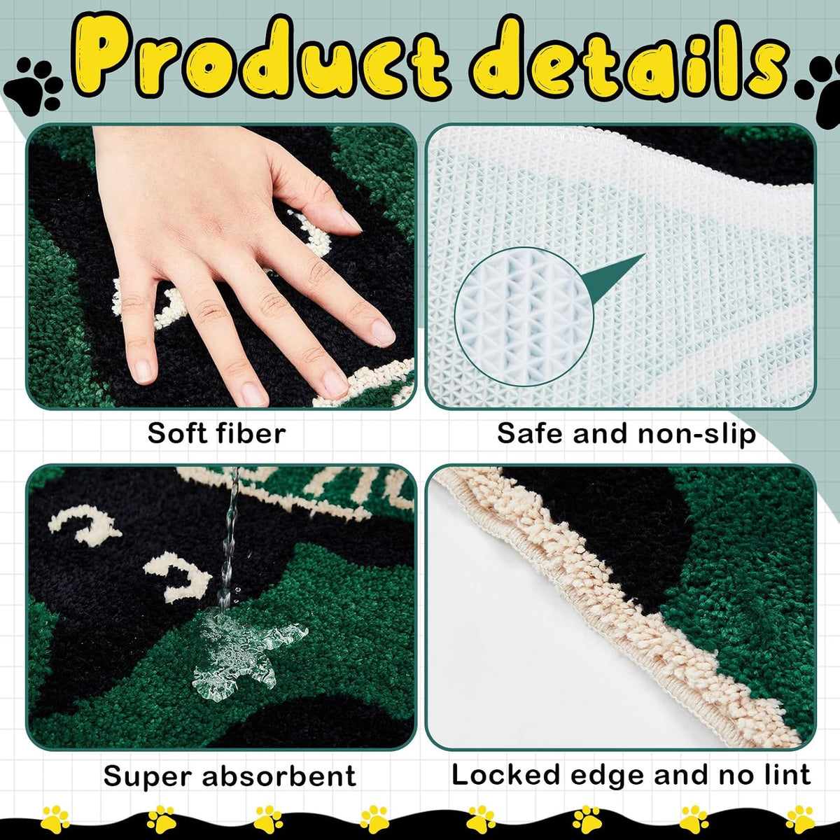 Drydiet U Shaped Toilet Rug Washable Cute Bath Mat 24x20,Black Cat