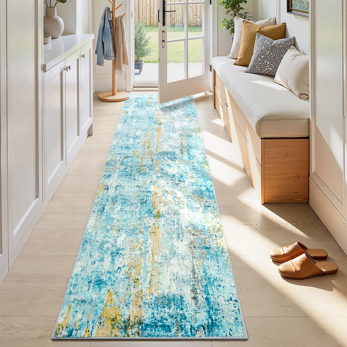 Ompaa 2x6 Rug Runners for Hallways Kitchen Runner Rug Non Slip Washable Grey Long Runner Rugs with Rubber Backing Soft Abstract Carpet Runner for Hallways, Kitchen, Bedroom, Bathroom, Entryway