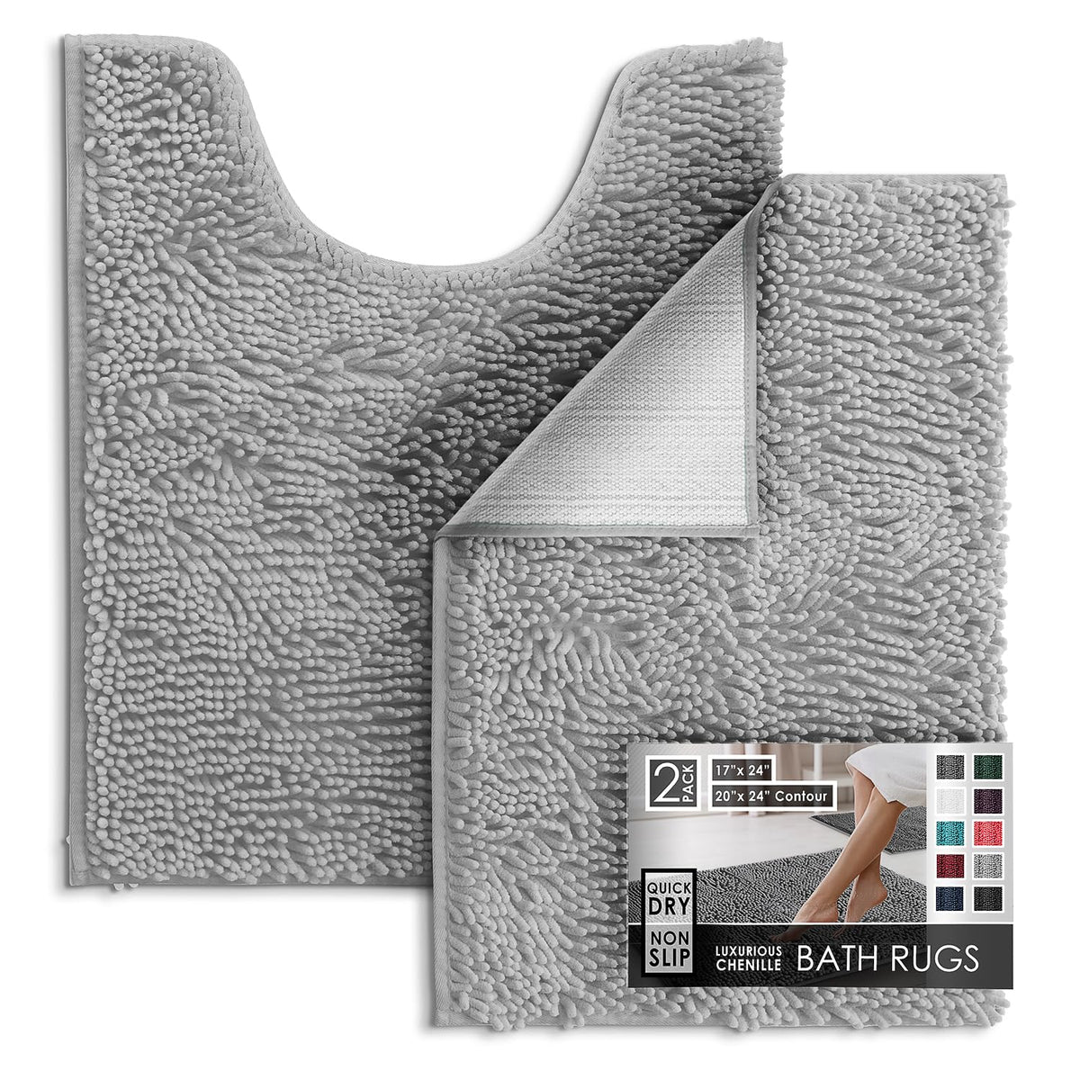 Hearth & Harbor Bathroom Rugs, Chenille Bath Mat - Machine Washable Bath Mats for Bathroom Non-Slip Backing Rubber, Quick Dry Bathroom Mat, 17 x 24 + 20 x 32 - Hunter Green