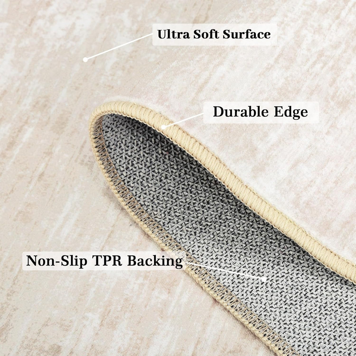 RUGSREAL Small Area Rug 2x3 Entryway Mat with Rubber Backing Stain Resistant Throw Carpet Modern Solid Color Bath Mat Contempowary Washable Rug for Living Room Bedroom Dining Room Kitchen, Beige 2x3