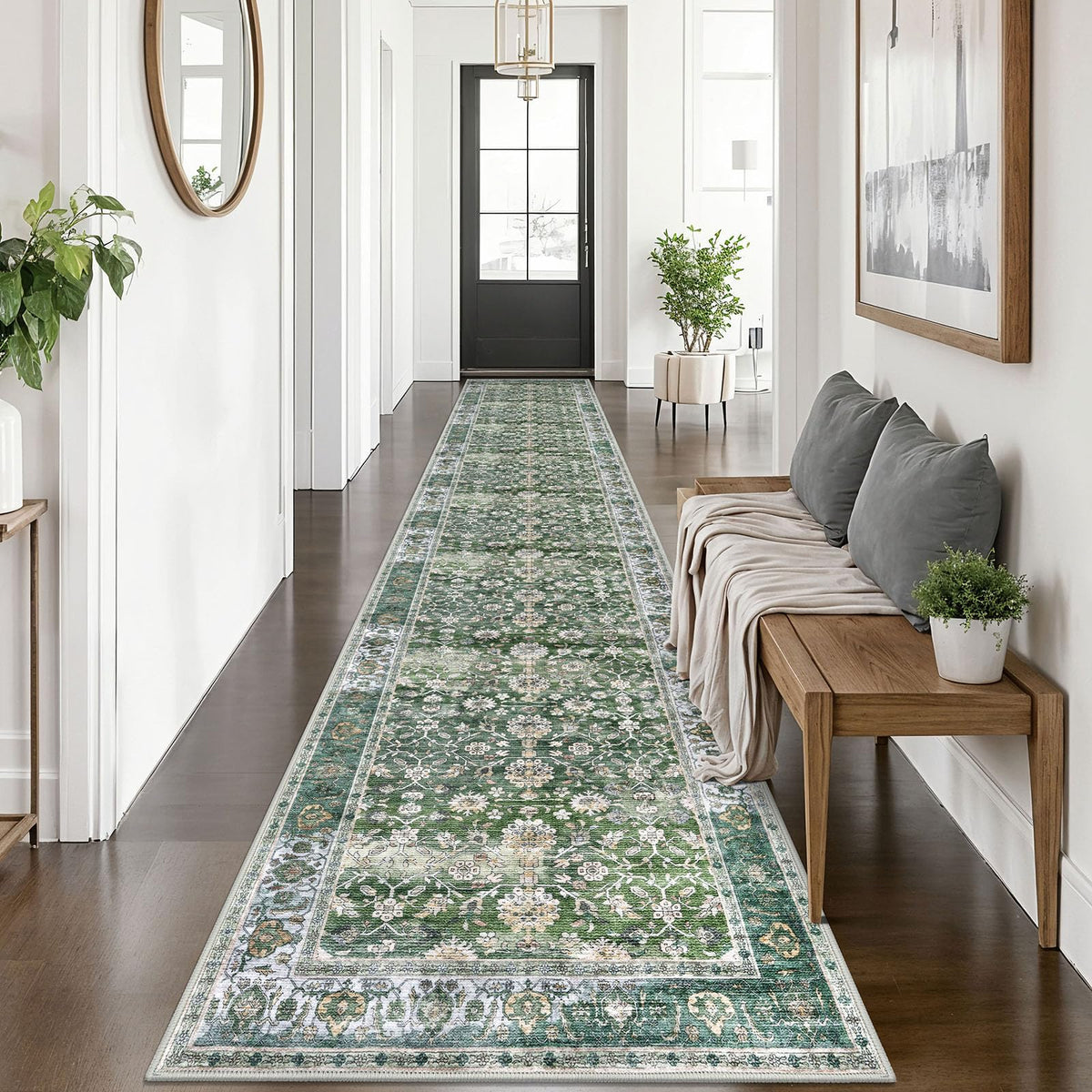 KUTA Vintage Floral Washable 2x3 Rugs for Entryway Blue Grey Beige