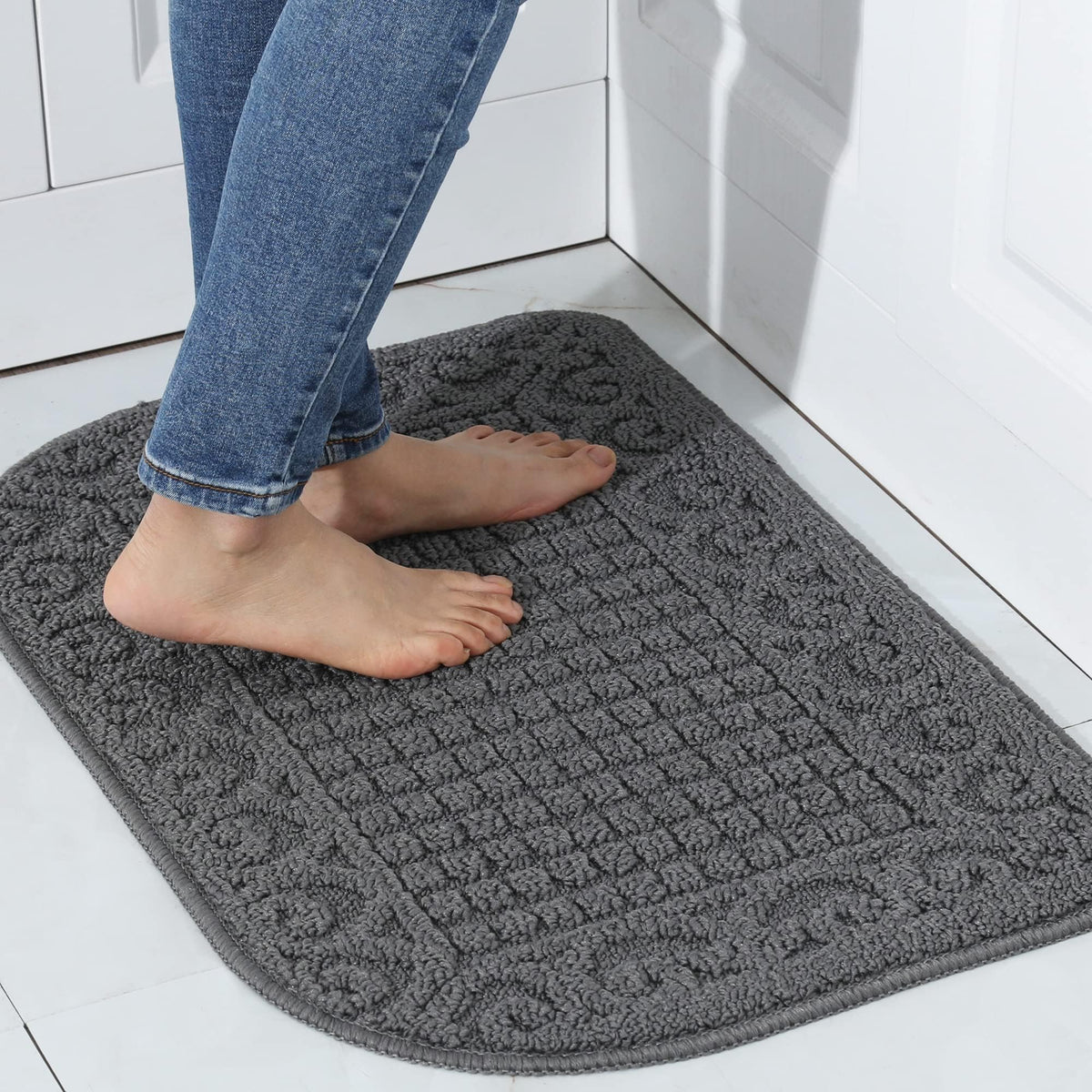 COSY HOMEER 27x18 Half Round Kitchen Rug,Non Slip Washable Mat,Burgundy 1PC