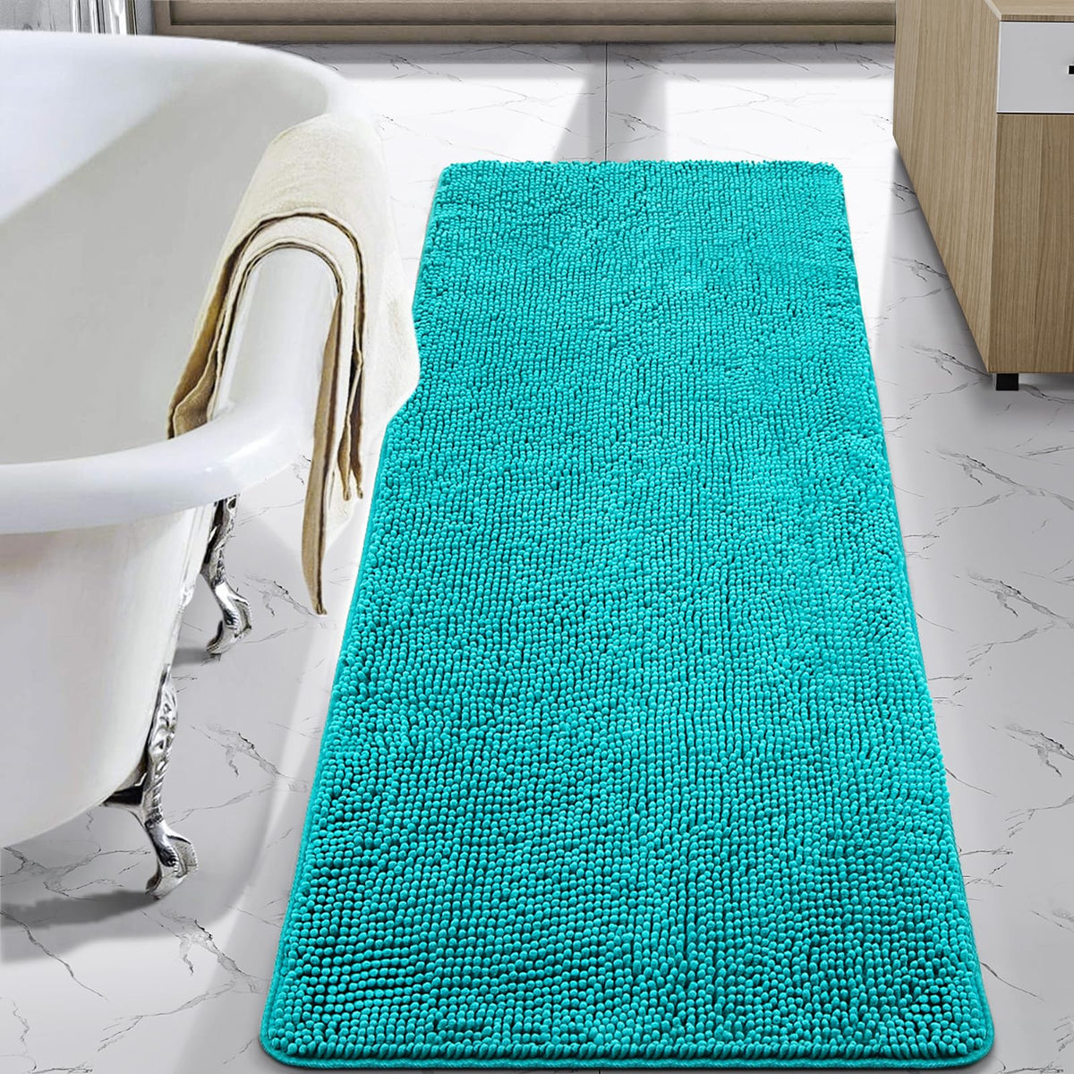 LOCHAS Luxury Bathroom Rug Shaggy Bath Mat 24 x 60 Inch, Gray