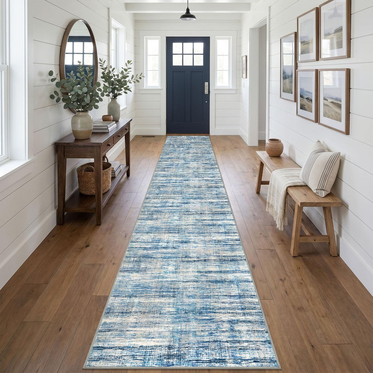 KOZYFLY Abstract Entryway Rug 2x3 Washable Door Mat Indoor Blue Beige