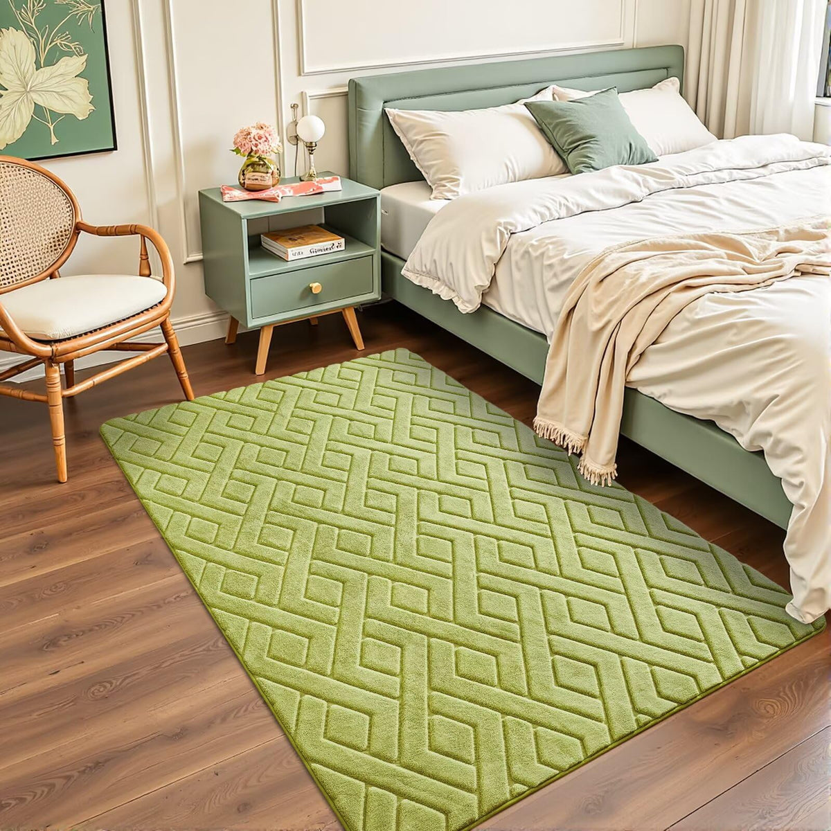 Grey Fluffy Area Rug for Bedroom, 3x5 Geometric Shag Rugs