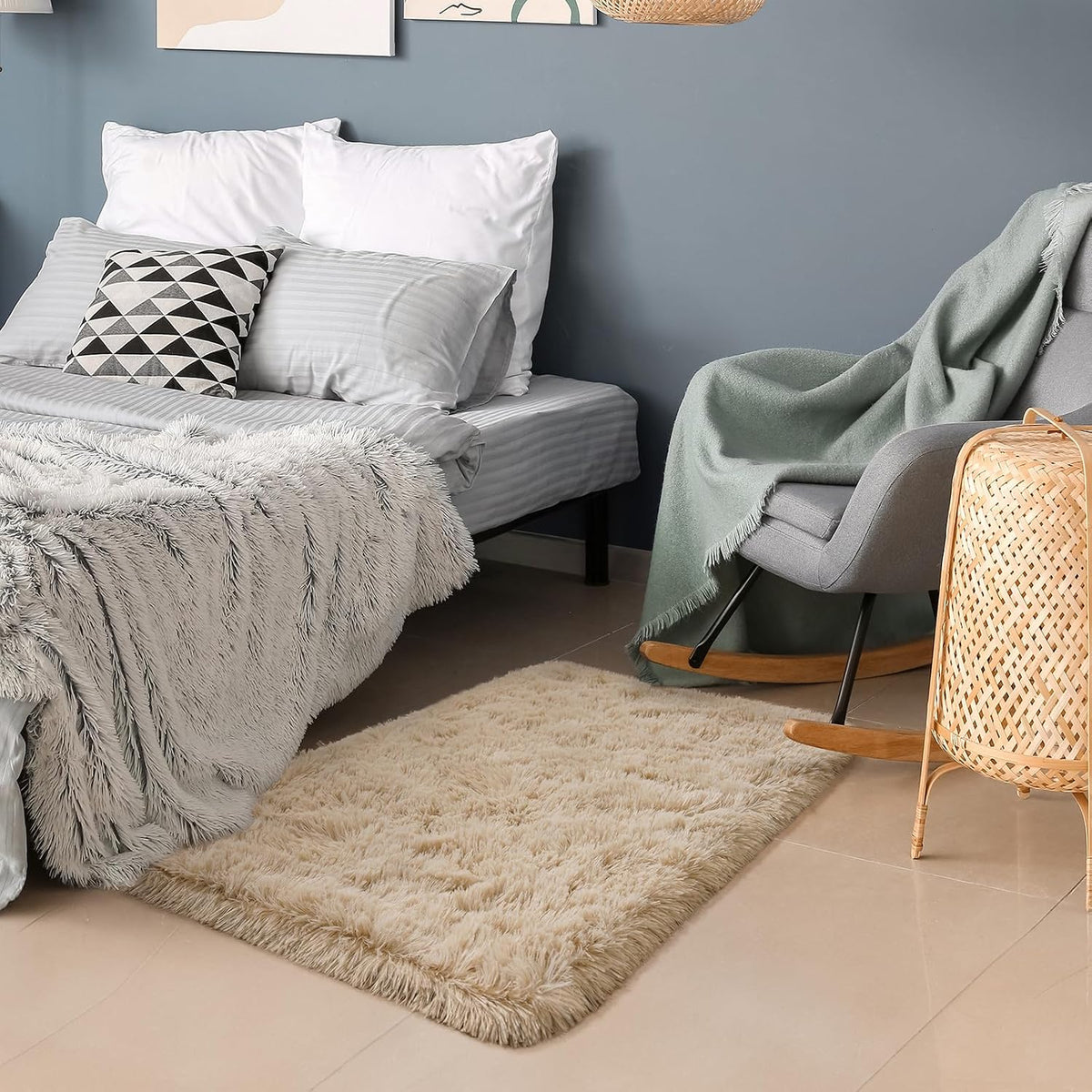 HOMORE Small Rugs for Bedroom 2x3 Feet Beige Rug for Bedside Living Room