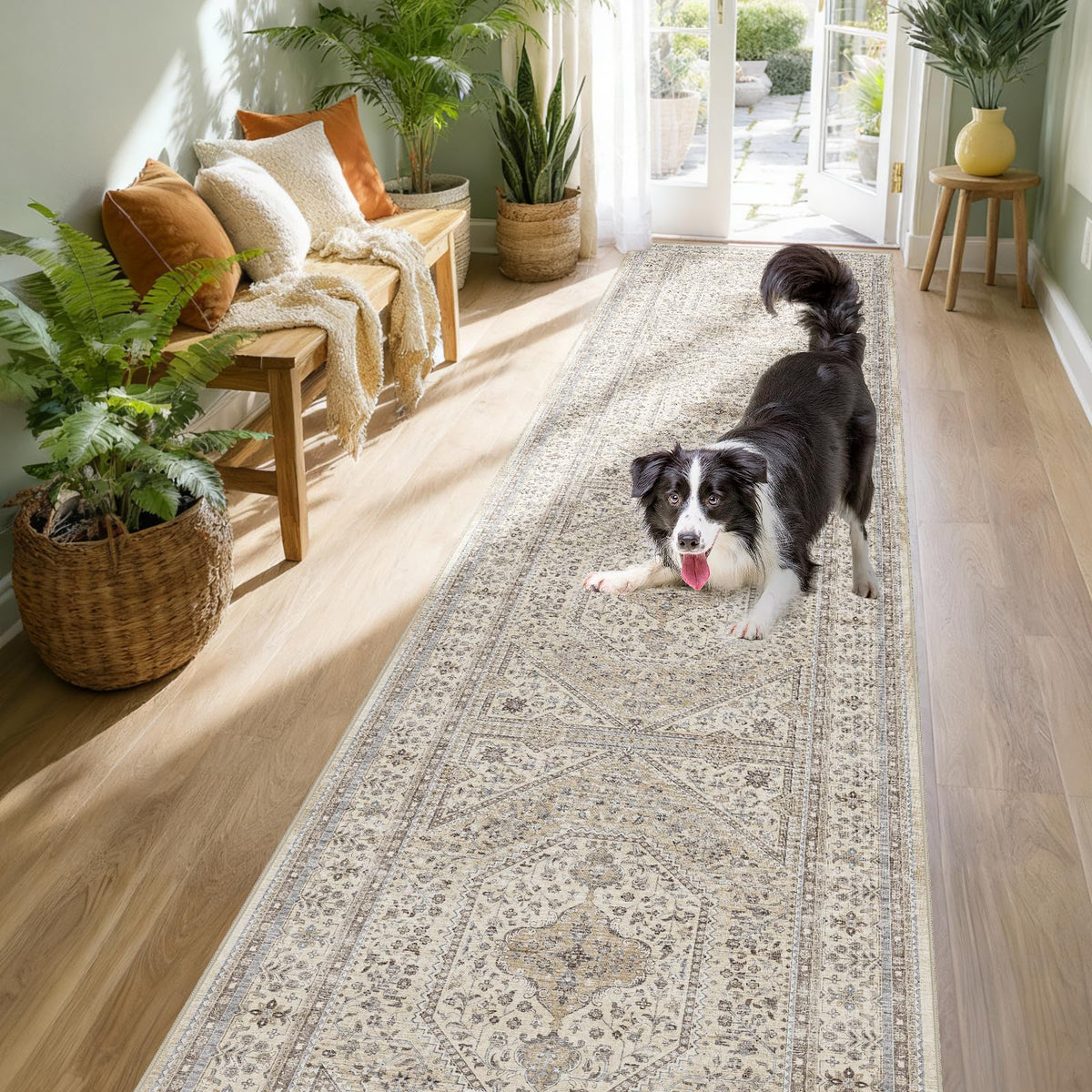 2x3 Washable Entryway Area Rug - Non-Slip Boho Throw Rugs Beige Gray