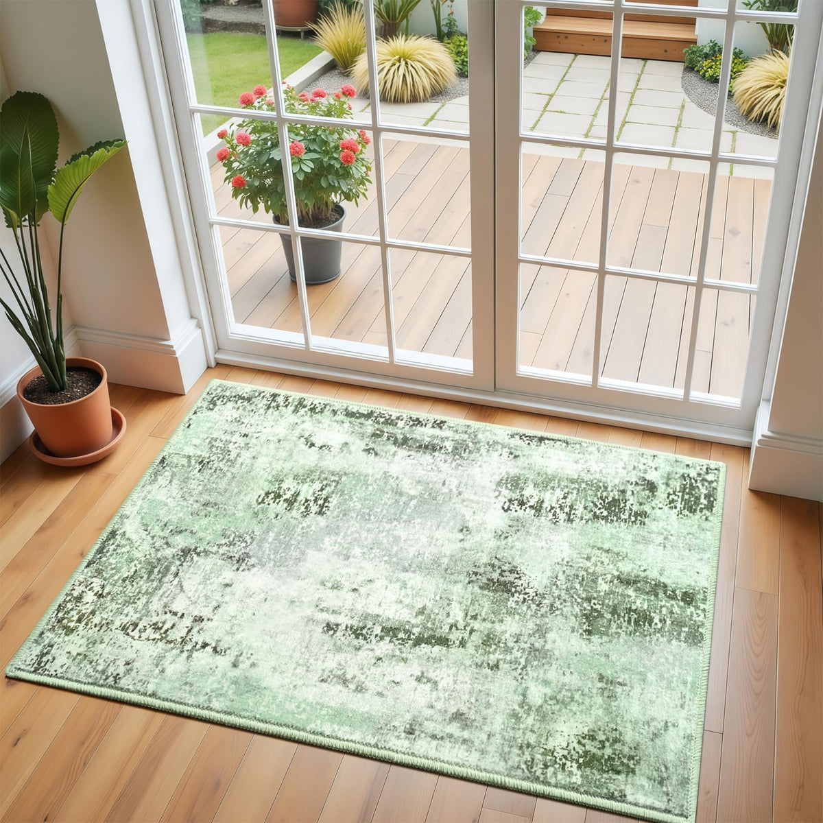 Pink Washable Runner Rug for Bedroom, Abstract Non-Slip Soft Entryway Rugs, Modern Low Pile Stain Resistant 2x6 Carpet for Entryway, Kitchen, Hallway, Bedside