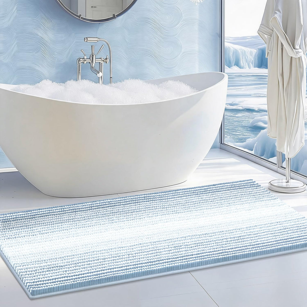 BSICPRO Bathroom Rugs Sets 2 Piece, Non Slip Striped Bath Mats, Sage