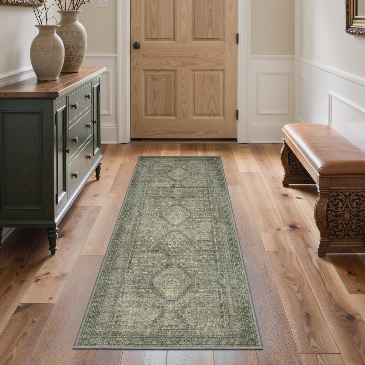 GENIMO 2x5 Washable Runner Rug Non Slip for Hallway, Light Taupe Brown