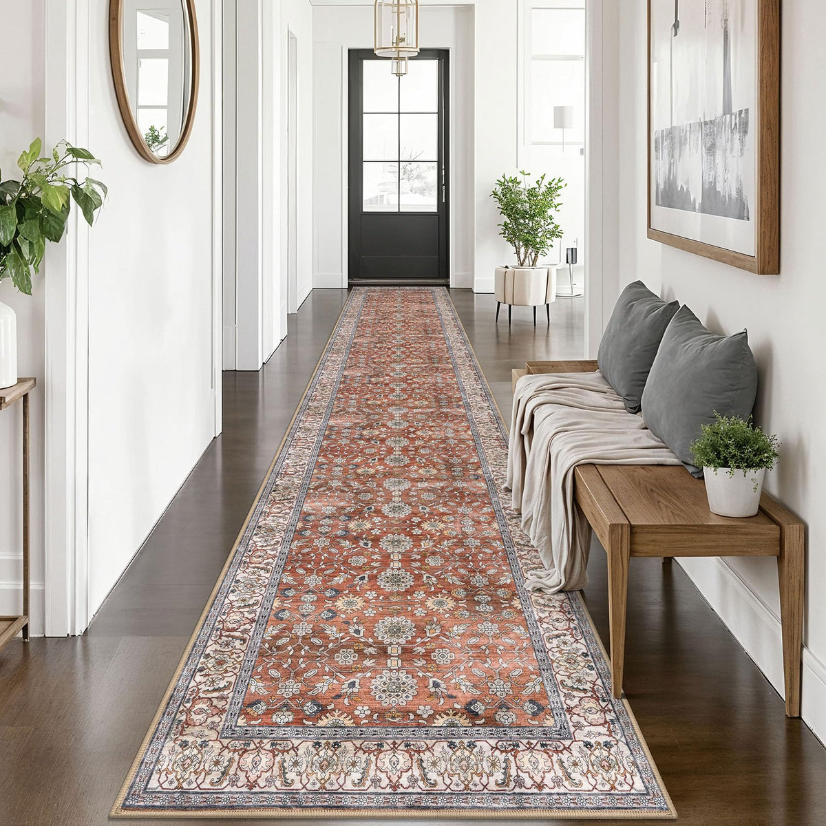 KUTA Vintage Floral Washable 2x3 Rugs for Entryway Blue Grey Beige