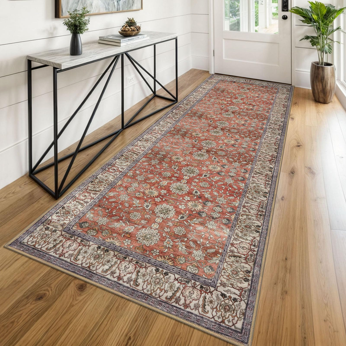 KUTA Vintage Floral Washable 2x3 Rugs for Entryway Blue Grey Beige
