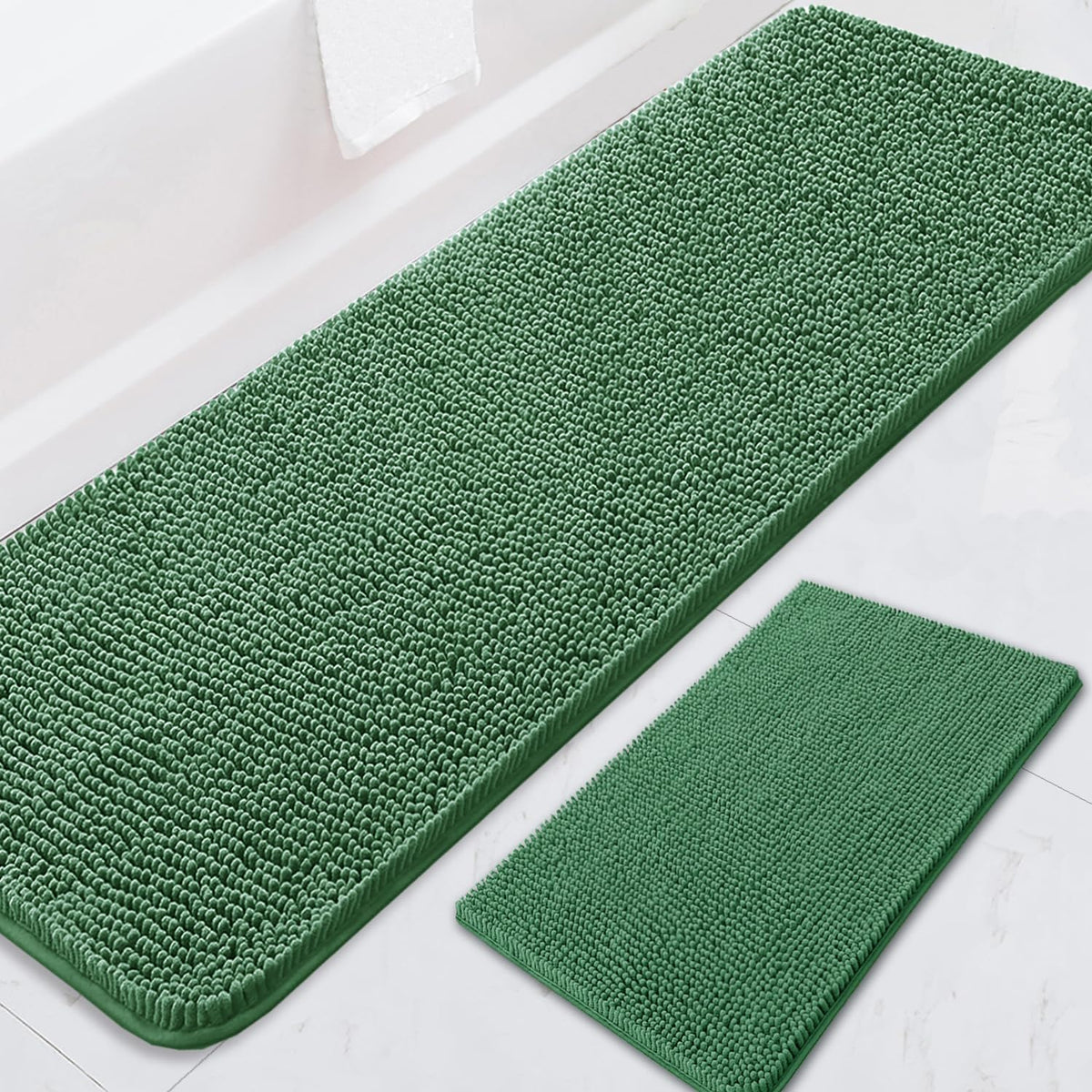 BOANKODU Bathroom Rugs Sets 2 Piece, Extra Soft Chenille Bath Mat Absorbent Bathroom Rug, Bathroom Mat with PVC Non-Slip Bottom, Machine Washable Bath Rugs (32x20 Inch + 24x16 Inch, Light Grey)