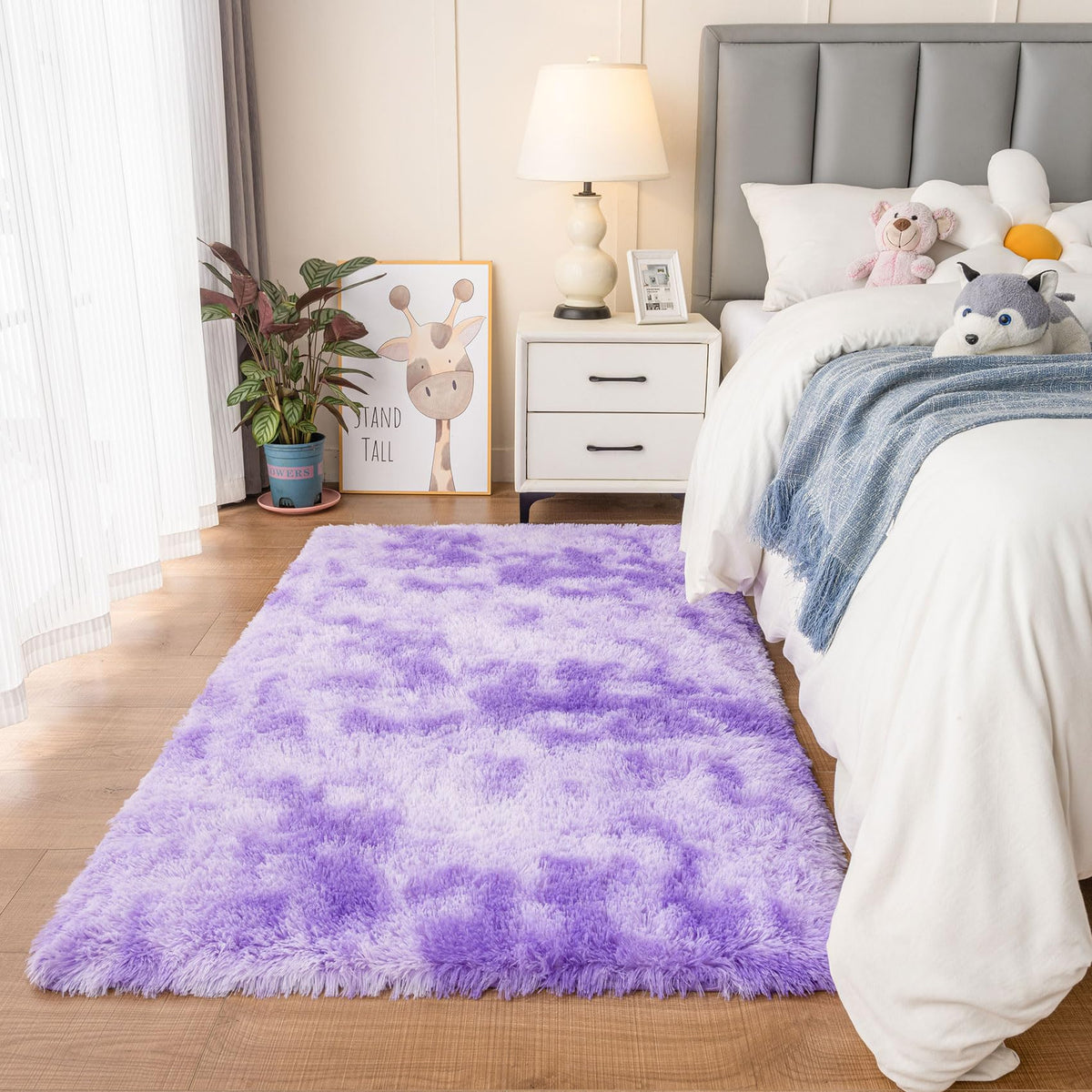 duduta Navy Blue Fluffy Plush Runner Rugs 2x6 ft Tie Dye Rectangle Shag Rug