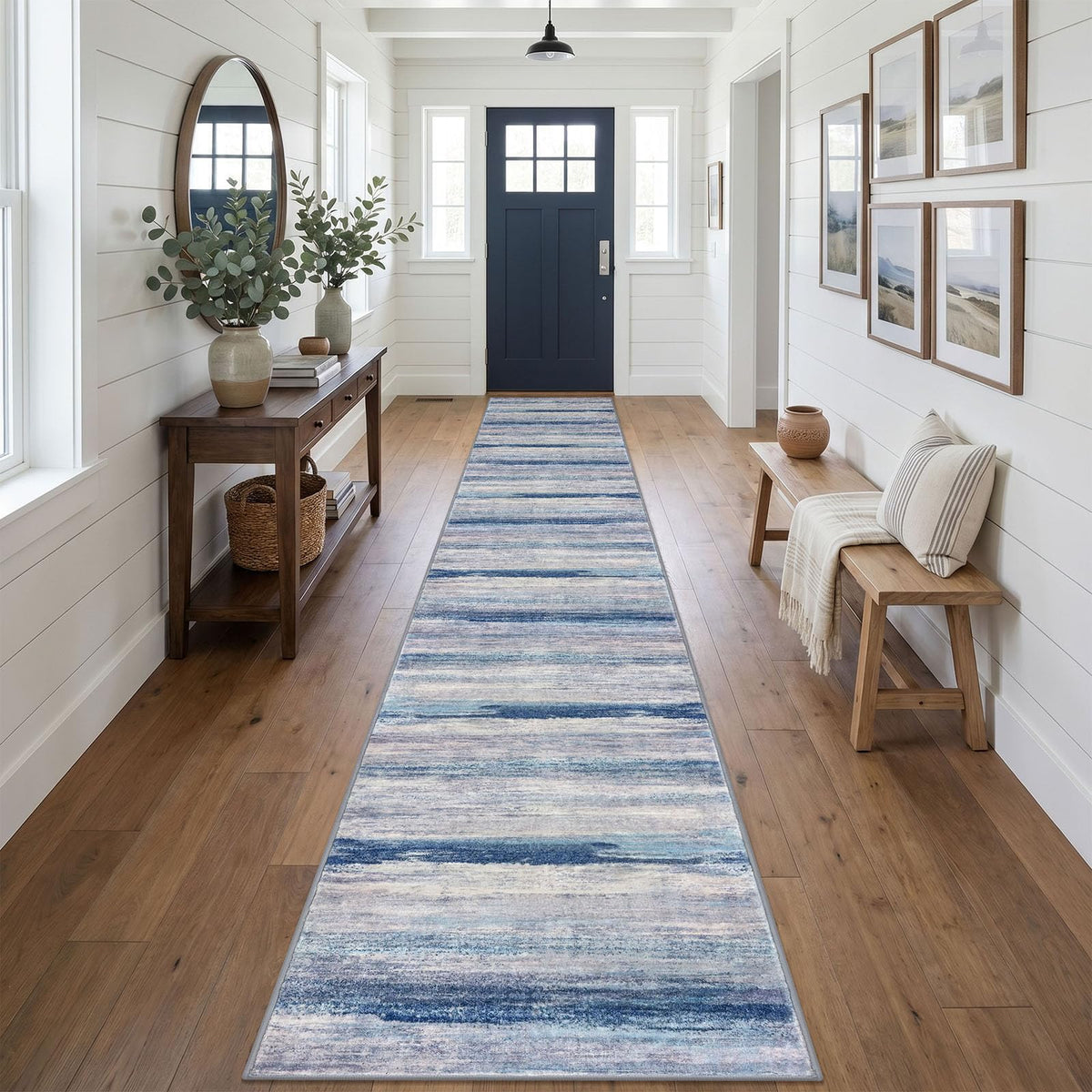 KOZYFLY Abstract Rugs for Entryway 2x3 Washable Small Area Rug Grey-Blue