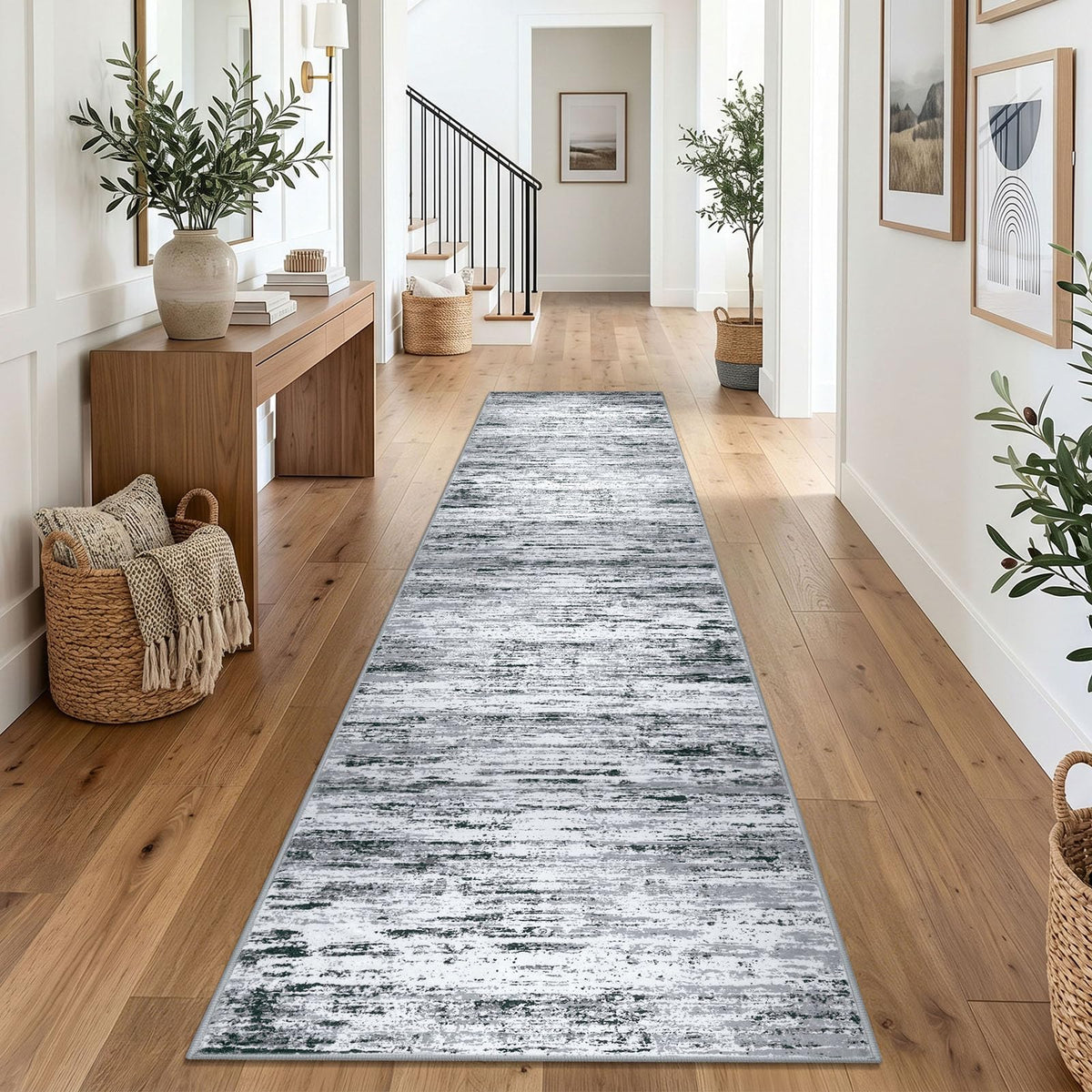 Lansny Abstract Washable 2x6 Runner Rug Non Slip Runners for Hallway