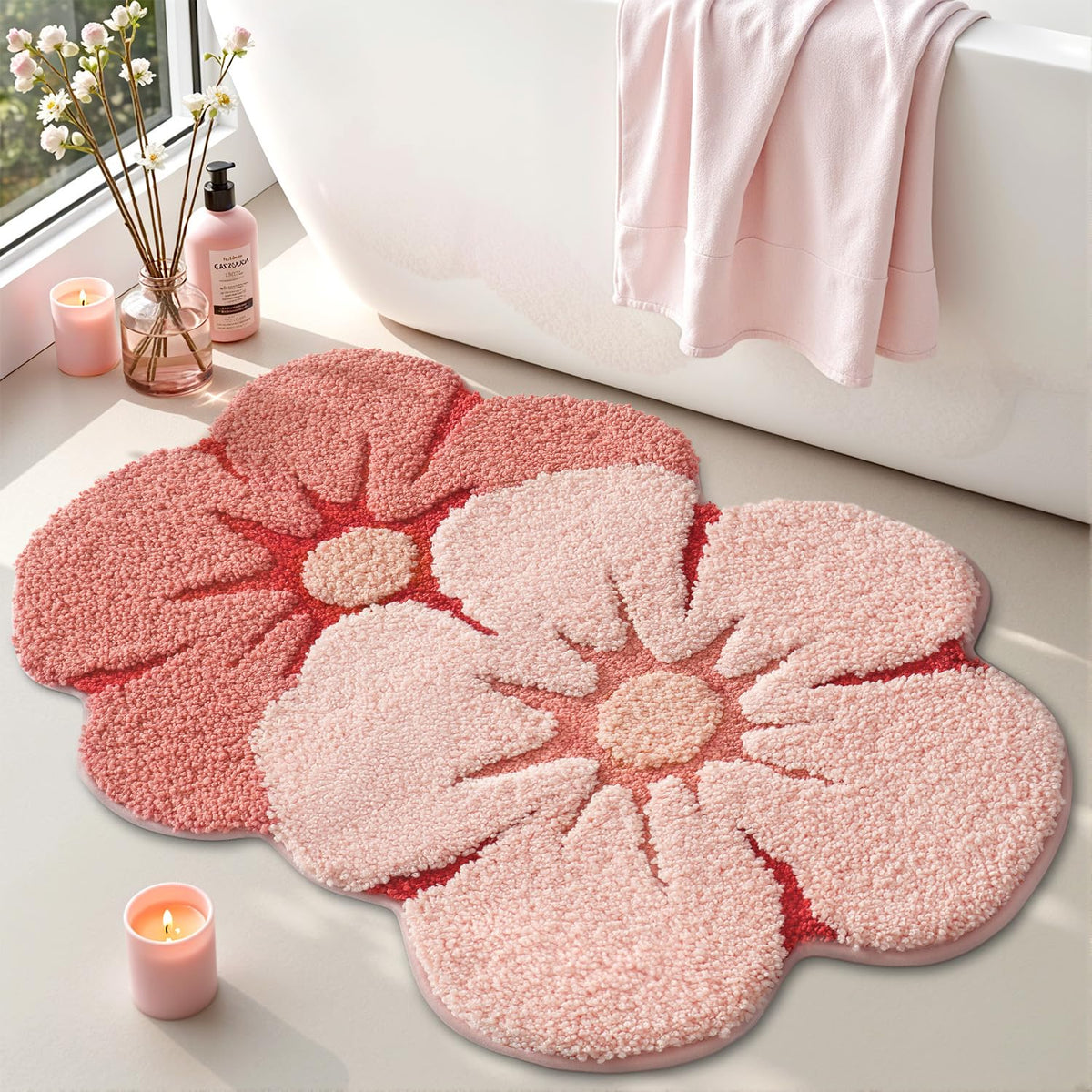 LUMI Bathroom Rug Green Leaf, Absorbent Non Slip Bath Mat, 23.5"x31.5"