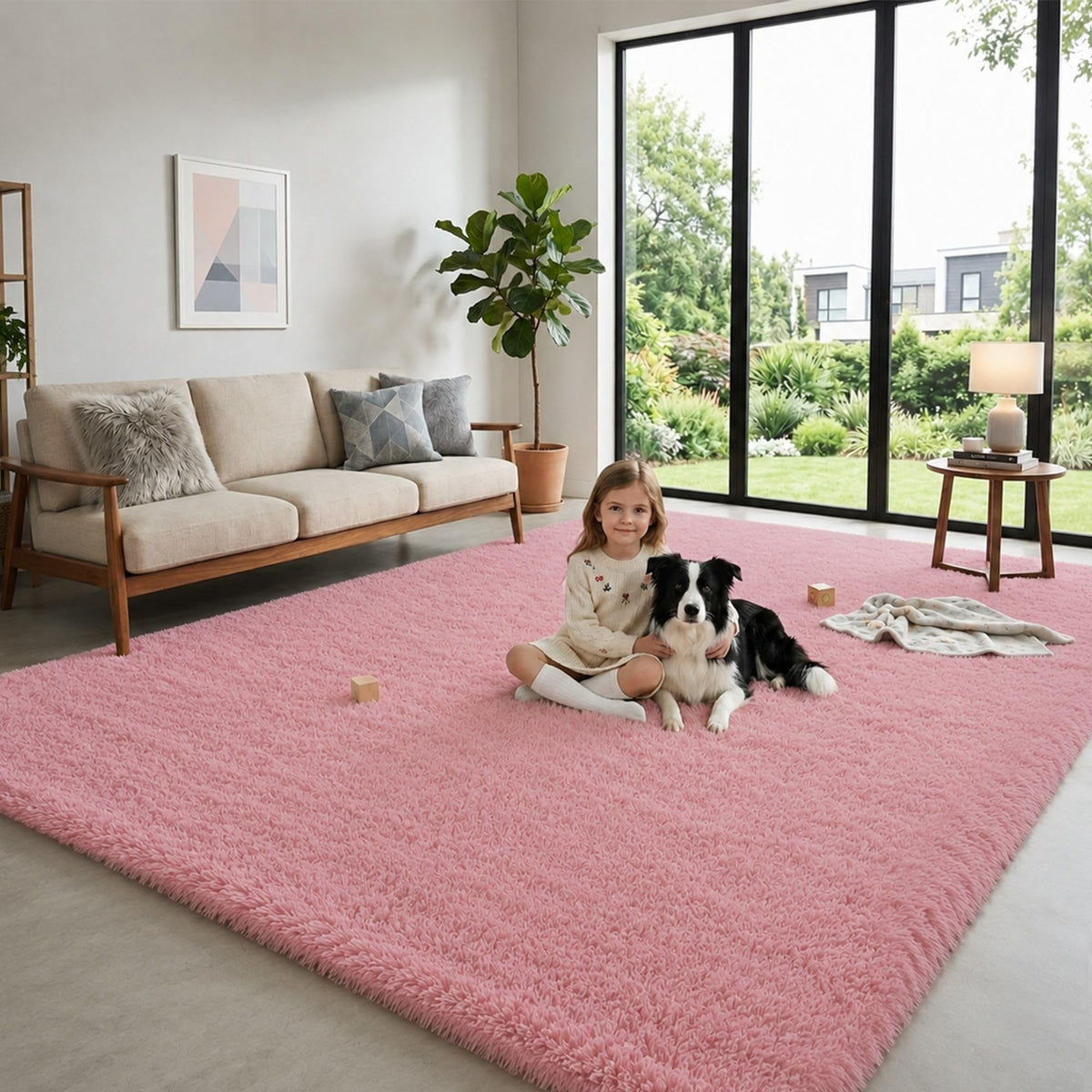 Baby Pink Fluffy Area Rug, Soft Washable, 2x5 Ft for Bedside