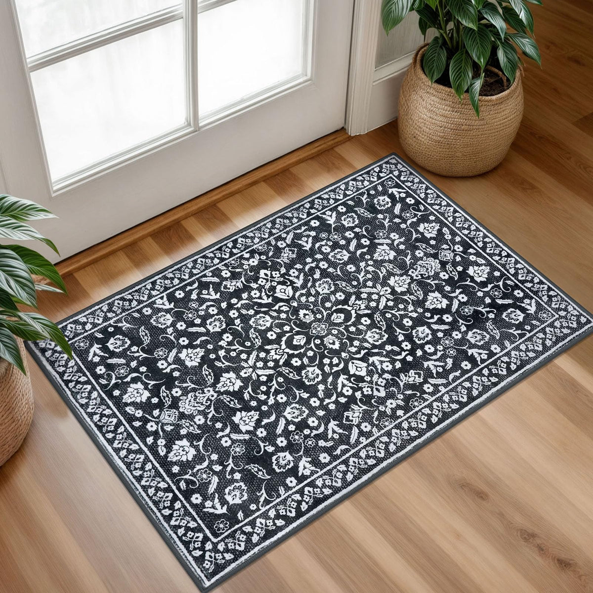 Vintage Washable Entryway Rug 2x3 Small Area Rug Non Slip Door Mat