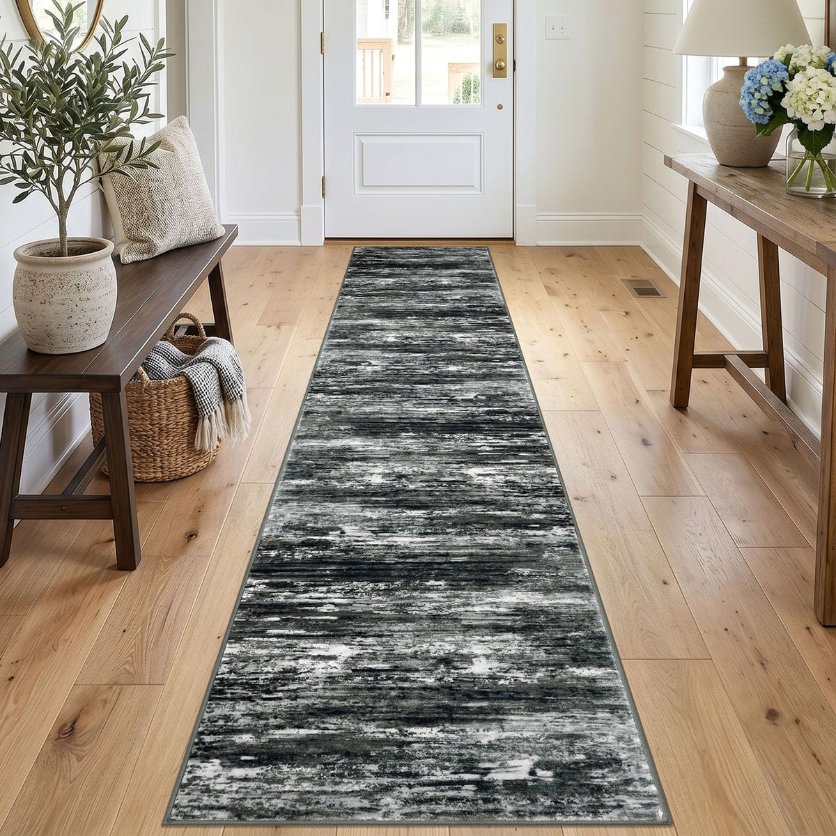 KOZYFLY Abstract Rugs for Entryway 2x3 Washable Small Area Rug Grey-Blue