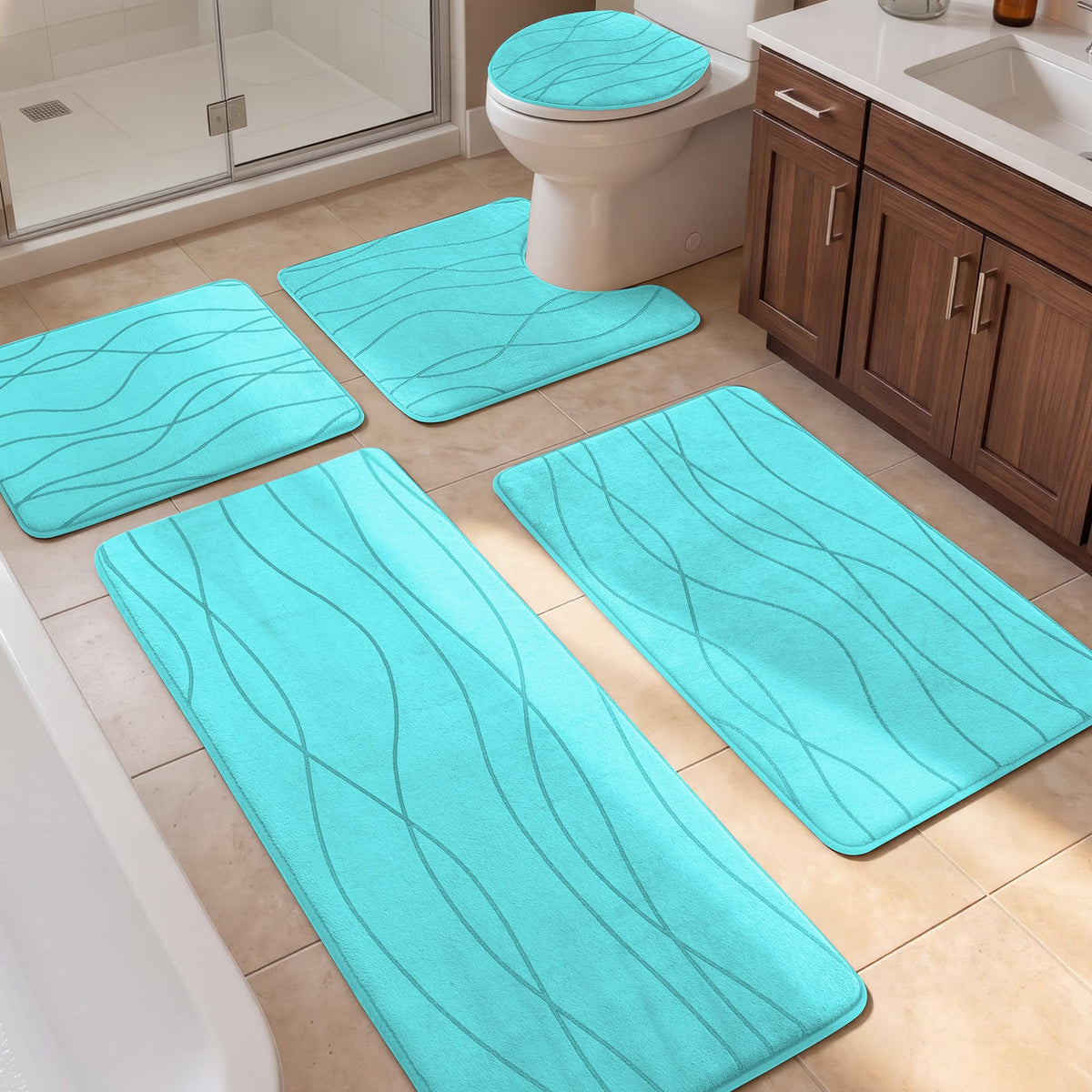 YIHOUSE Bathroom Rugs Set 5 Piece, Memory Foam Bath Mat Dark Grey