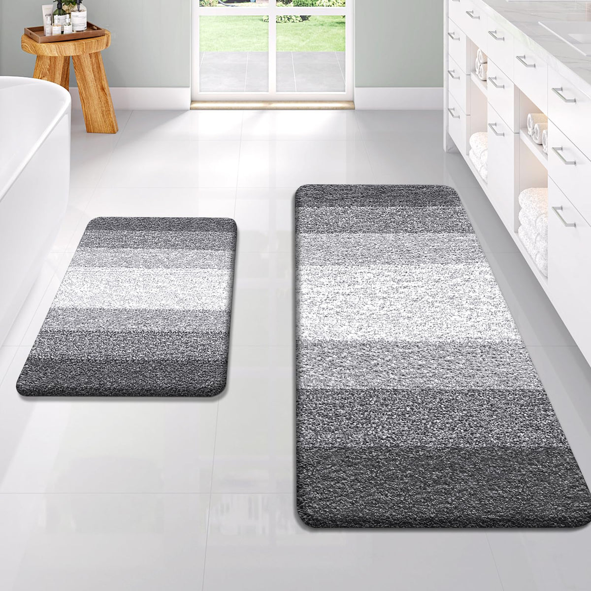 OLANLY Micorfiber Bathroom Rug Set 2 Piece, Soft Absorbent Bath Mats, Grey