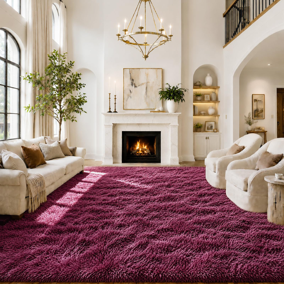Small Shag Area Rug for Bedroom, 2x3 Cream Soft Plush Carpet