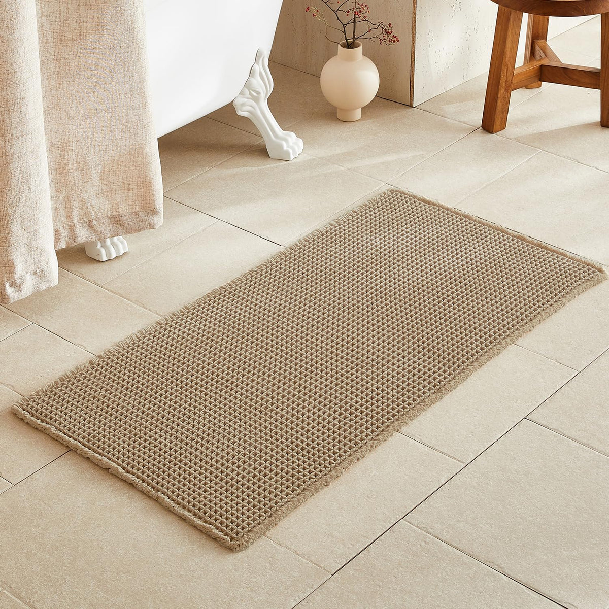 TYUU Waffle Bath Mat, Boho Bathroom Rugs Non Slip Washable, 30x20 Khaki
