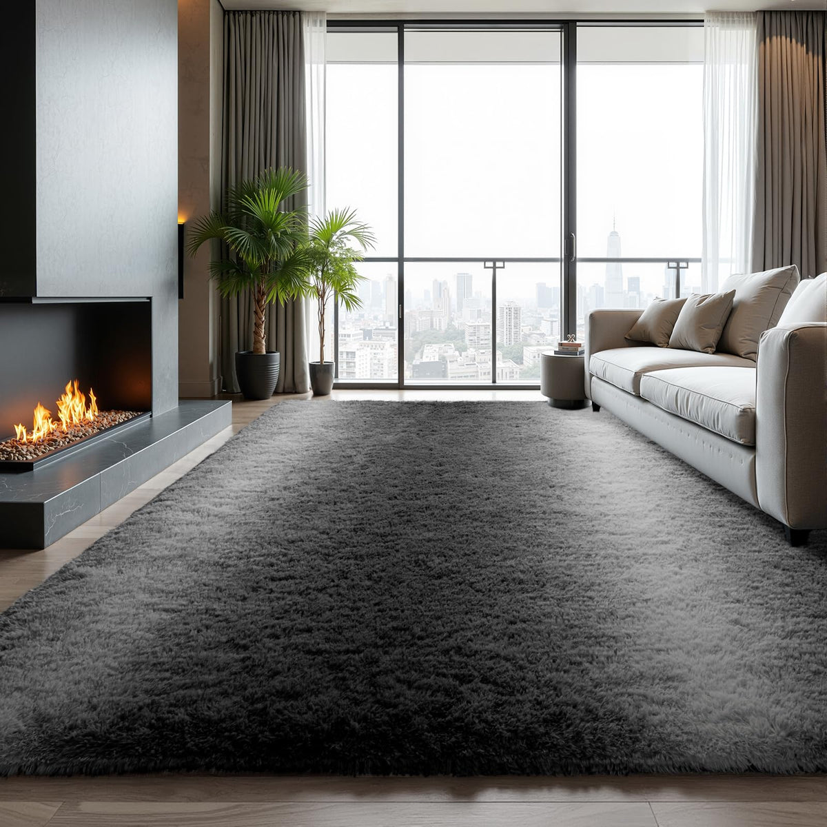 Zentavio 2x6 Runner Rugs for Hallway Shag Soft Bedroom Bedside Rugs Non Slip Fluffy Carpet for Kids Girls Boys Home Decor Aesthetic Dorm Nursery Tie-Dyed Black Grey