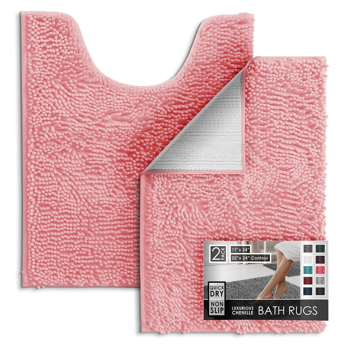 Hearth & Harbor Bathroom Rugs, Chenille Bath Mat - Machine Washable Bath Mats for Bathroom Non-Slip Backing Rubber, Quick Dry Bathroom Mat, 17 x 24 + 20 x 32 - Hunter Green