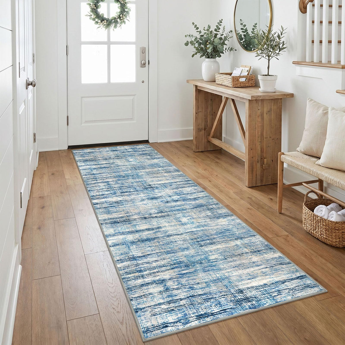 KOZYFLY Abstract Rugs for Entryway 2x3 Washable Small Area Rug Grey-Blue